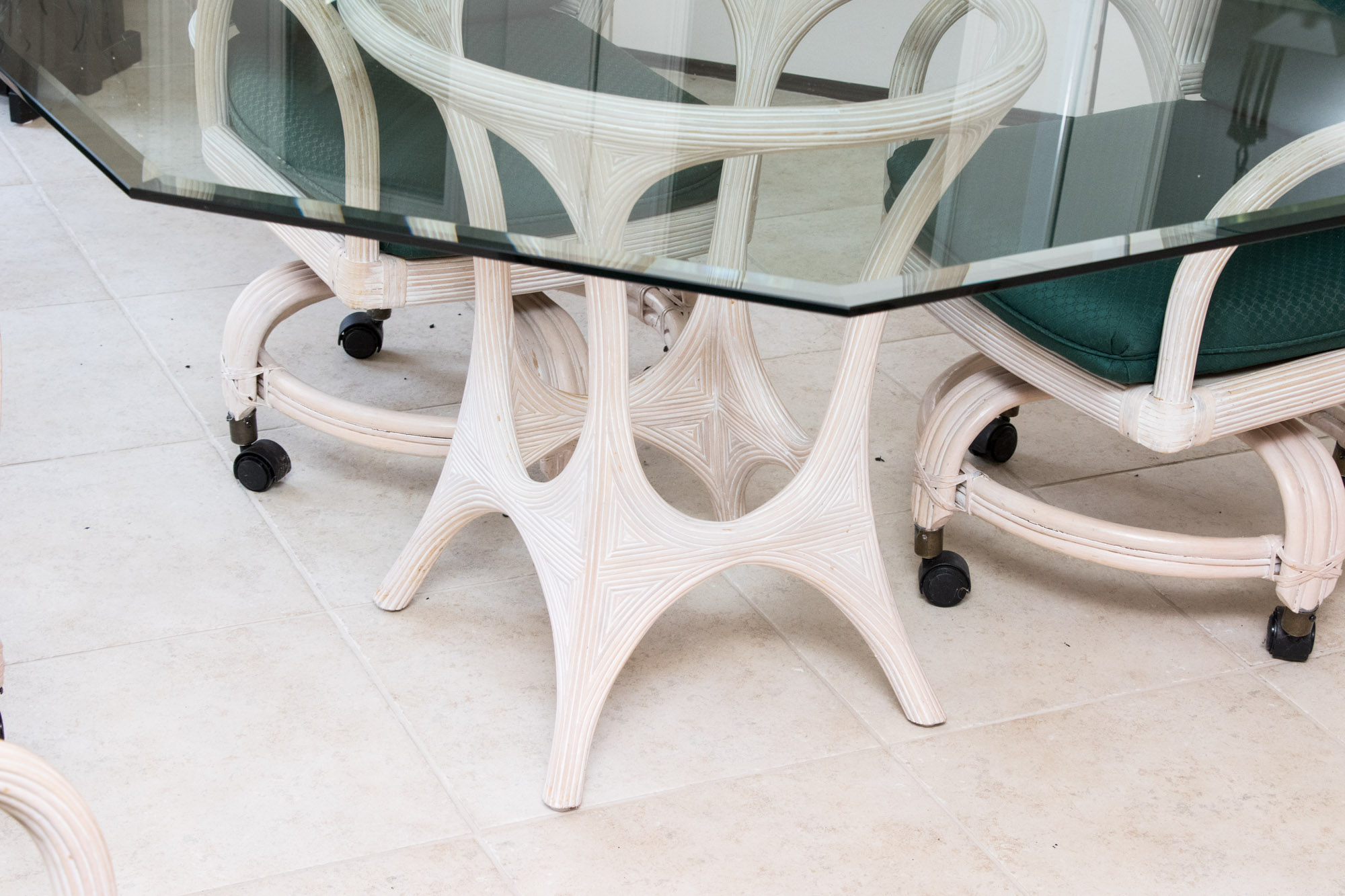 Glass Top Dining Table and Chair Set, 20th Century