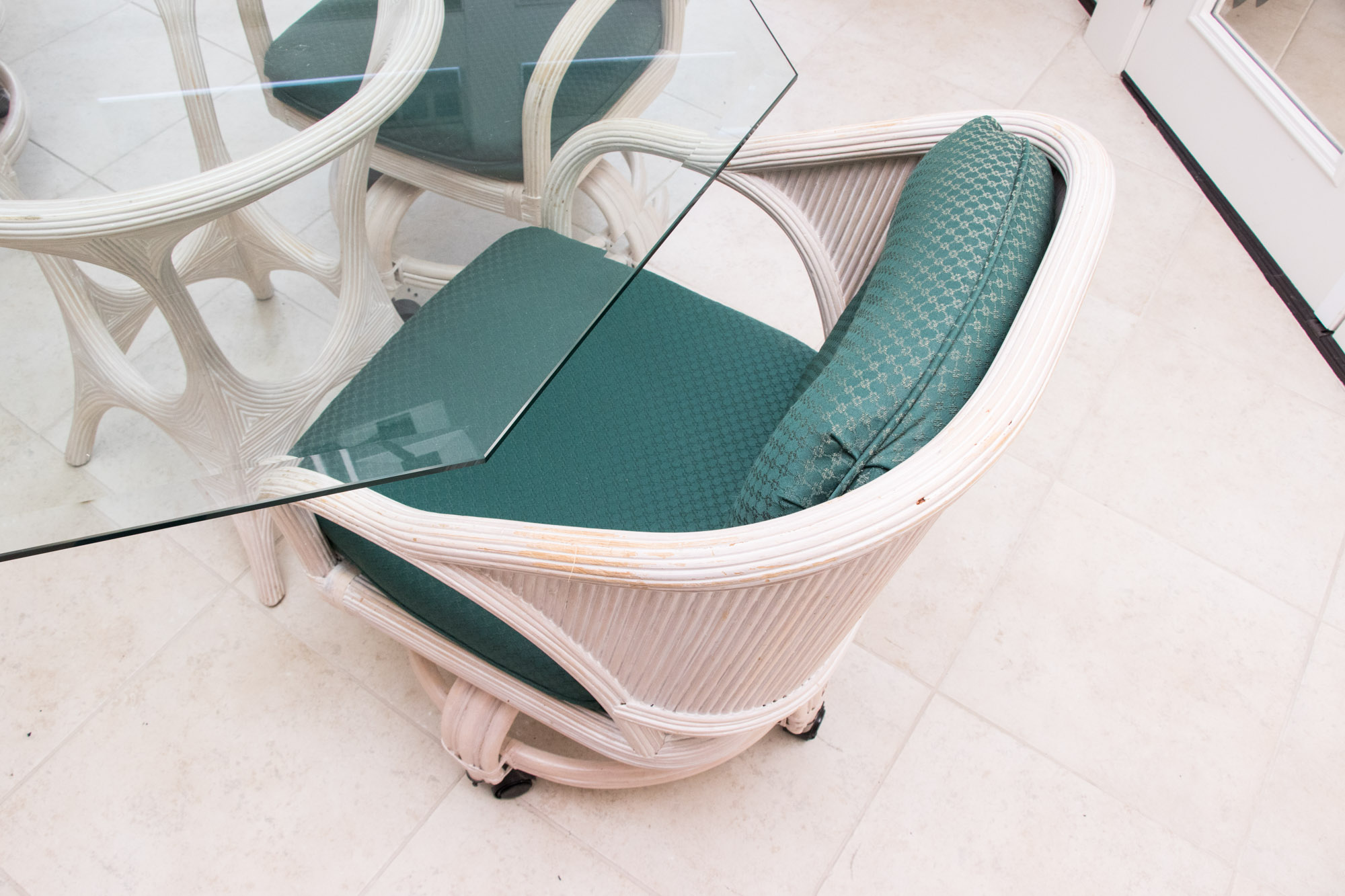 Glass Top Dining Table and Chair Set, 20th Century