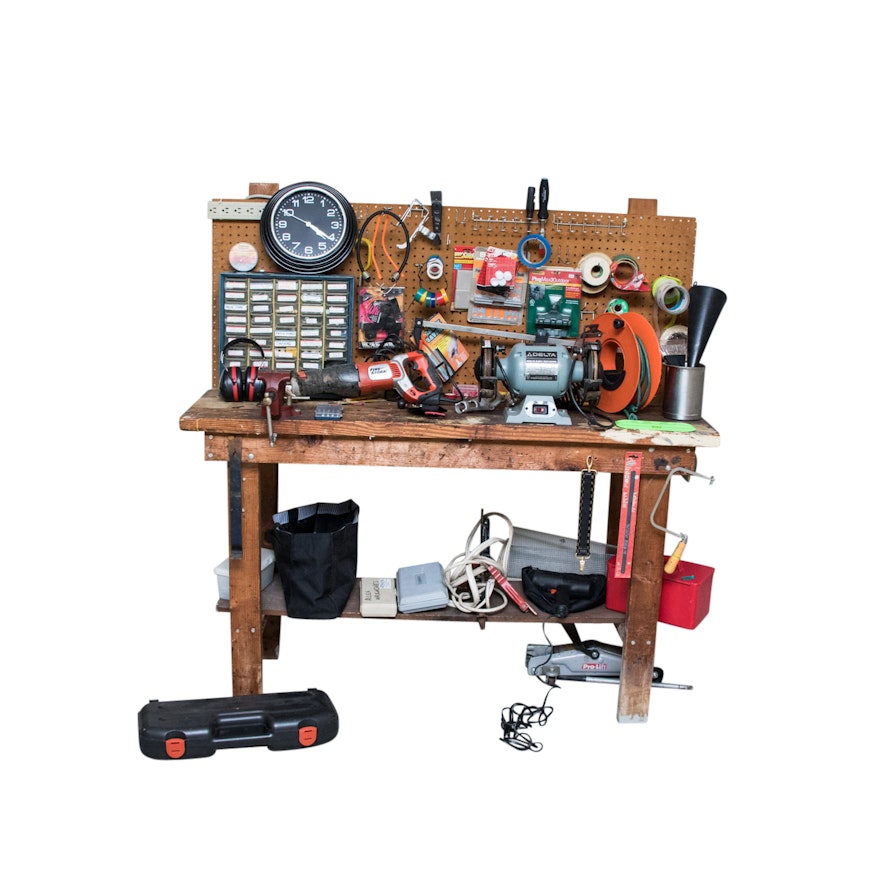 Assortment of Tools and Workbench