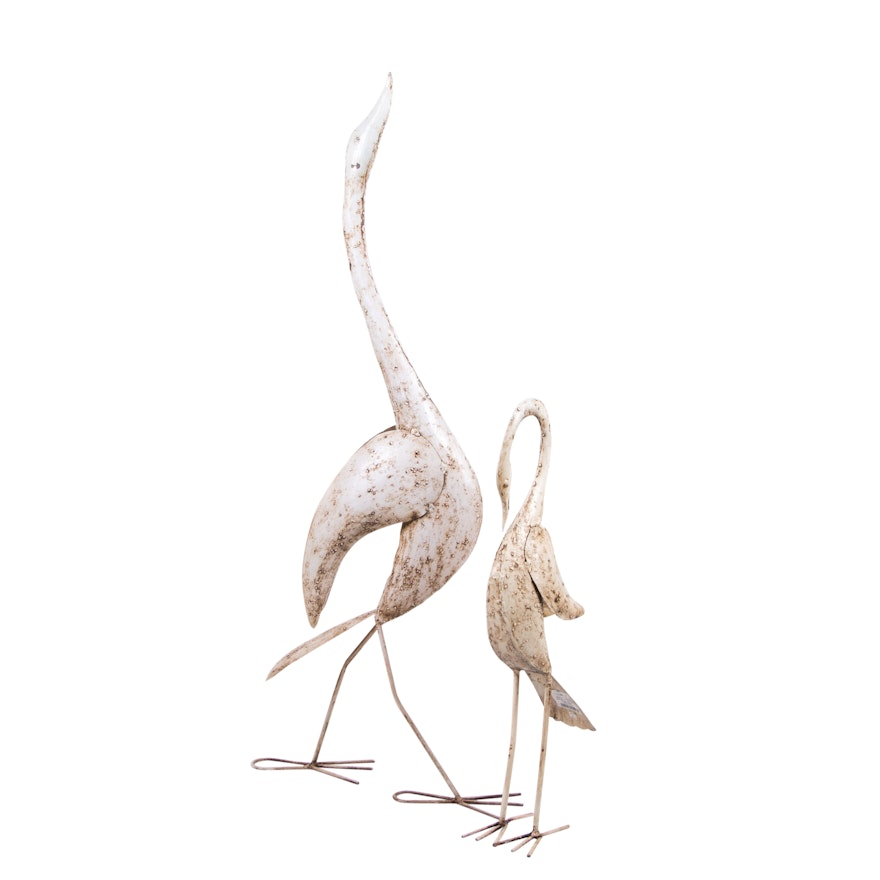 White Metal Decorative Cranes