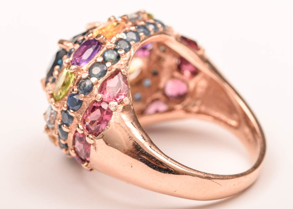 Sterling Silver, 3.78 CTW Blue Topaz and Multicolor Gemstone Ring