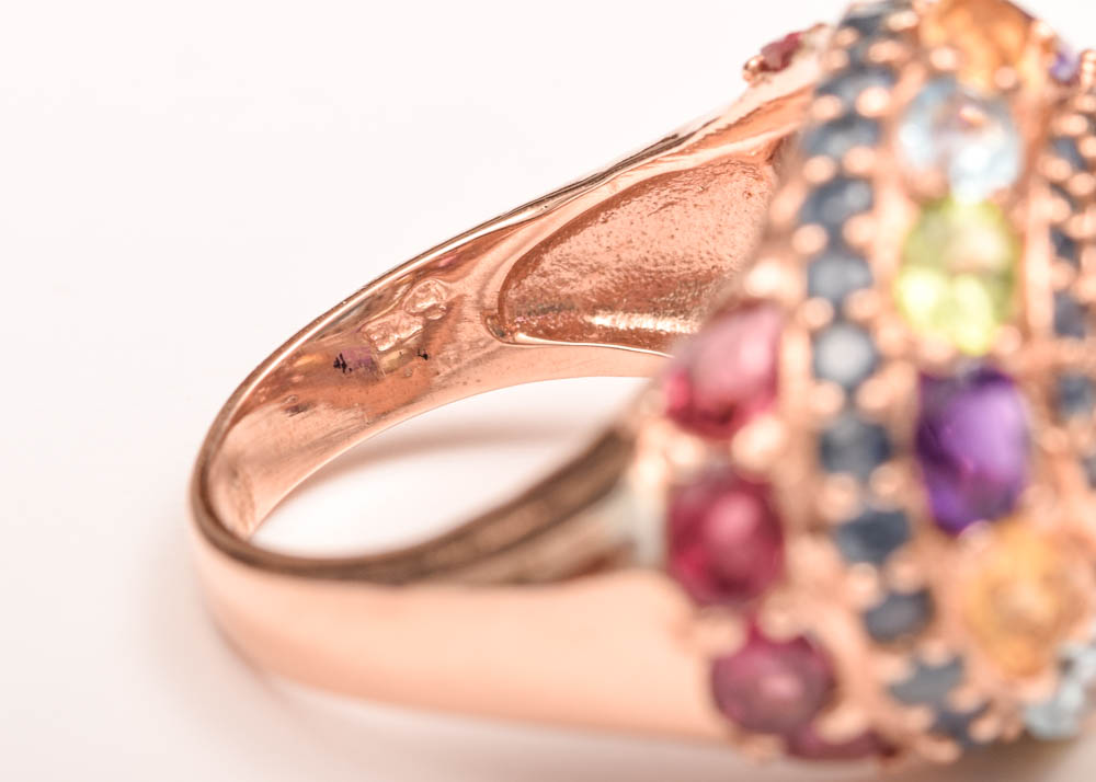 Sterling Silver, 3.78 CTW Blue Topaz and Multicolor Gemstone Ring