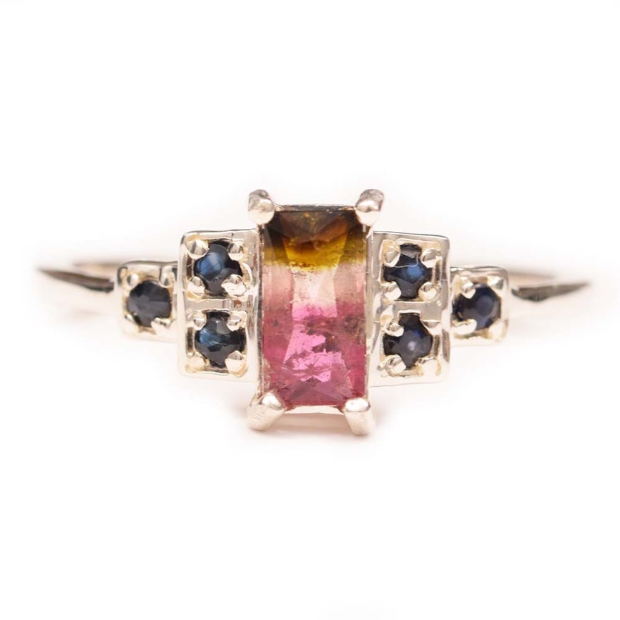 Sterling Silver, Tourmaline and Sapphire Ring