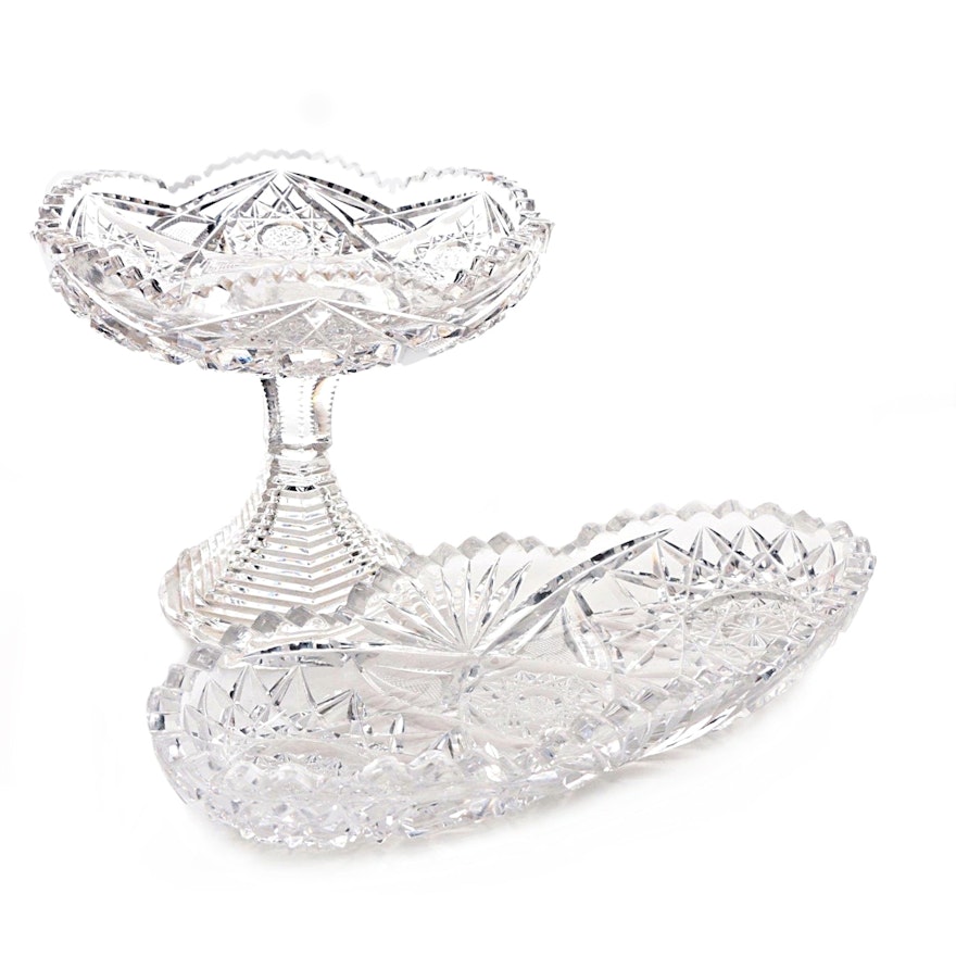 Antique Cut Crystal Compote and Dish