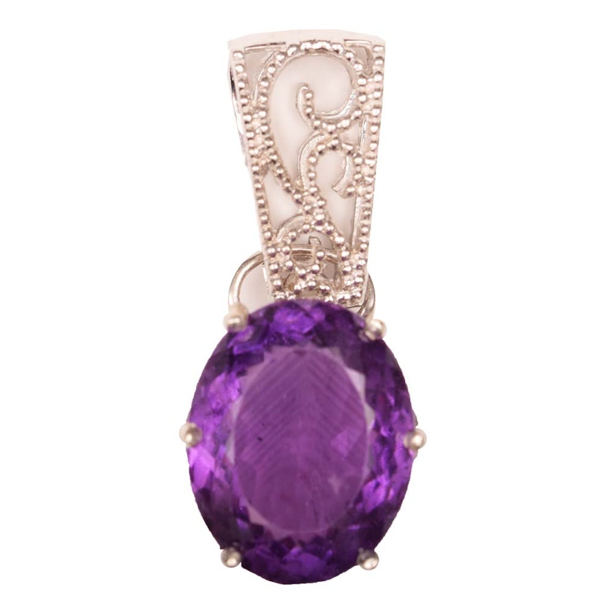 Sterling Silver and 14.17 CT Amethyst Pendant