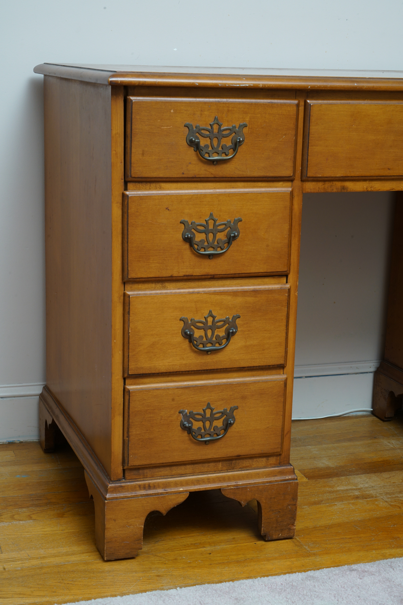 Federal Style Maple Kneehole Desk by Conant Ball Company, Mid-20th Century
