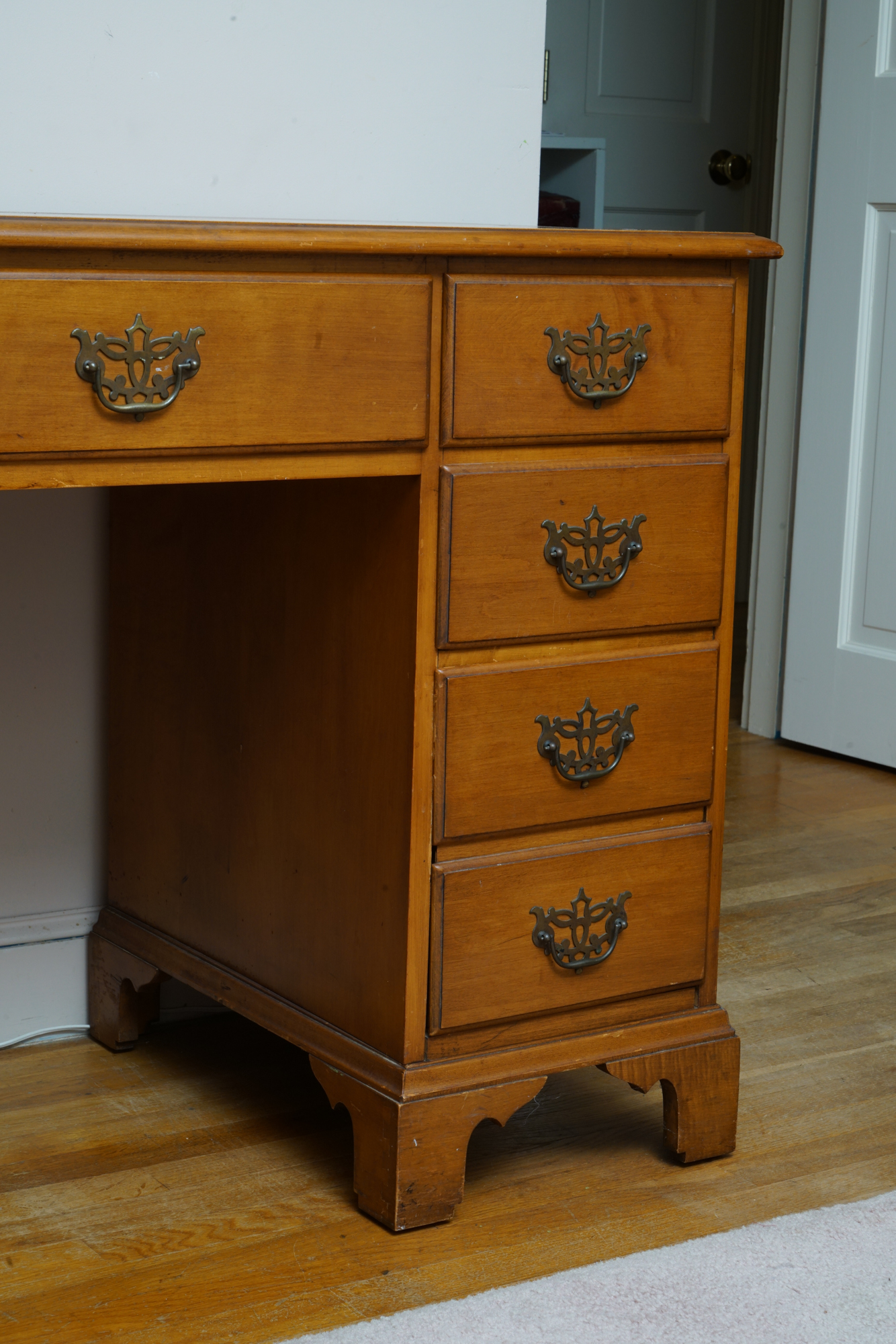 Federal Style Maple Kneehole Desk by Conant Ball Company, Mid-20th Century