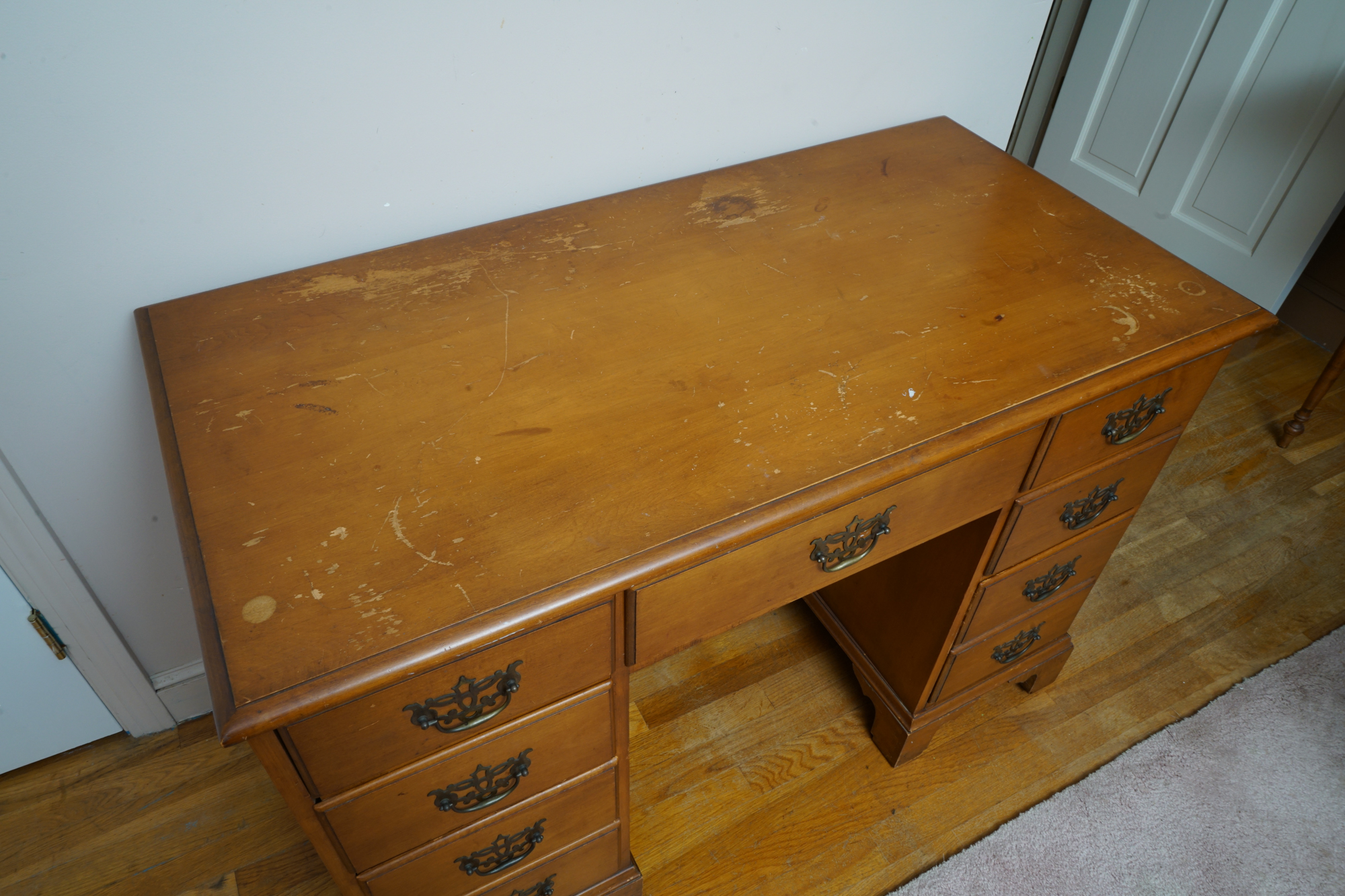 Federal Style Maple Kneehole Desk by Conant Ball Company, Mid-20th Century
