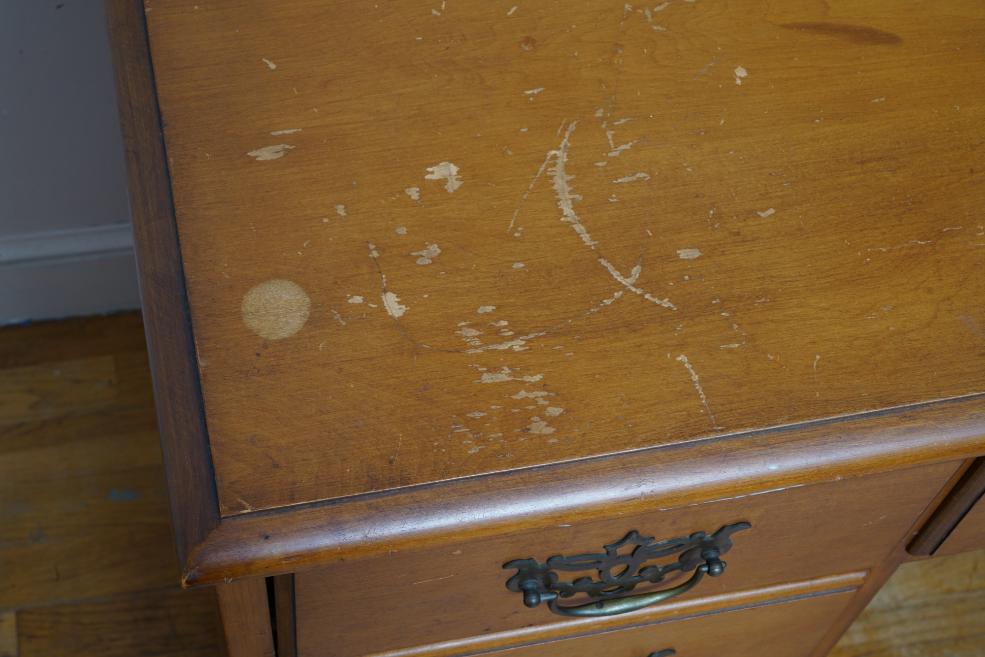 Federal Style Maple Kneehole Desk by Conant Ball Company, Mid-20th Century