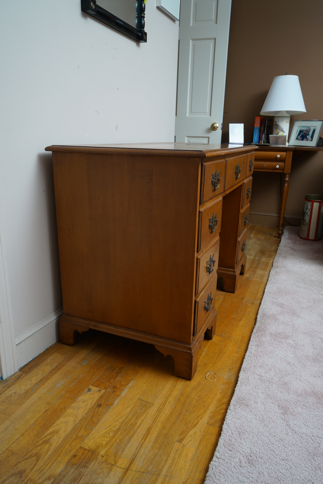 Federal Style Maple Kneehole Desk by Conant Ball Company, Mid-20th Century