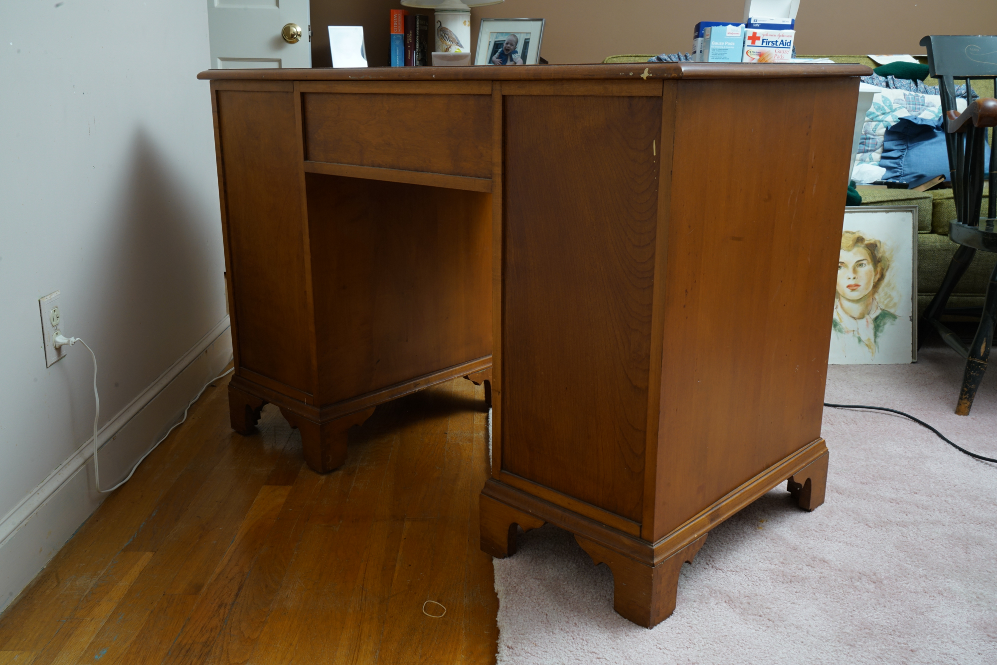Federal Style Maple Kneehole Desk by Conant Ball Company, Mid-20th Century