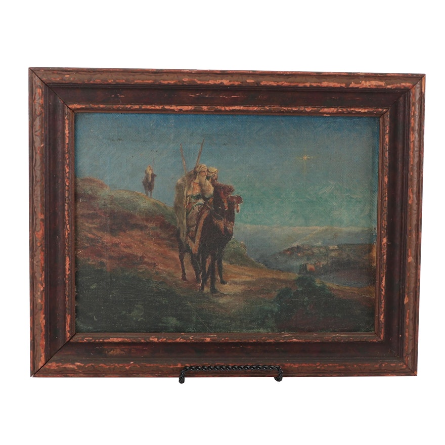Oil Painting of Figures Riding Camels