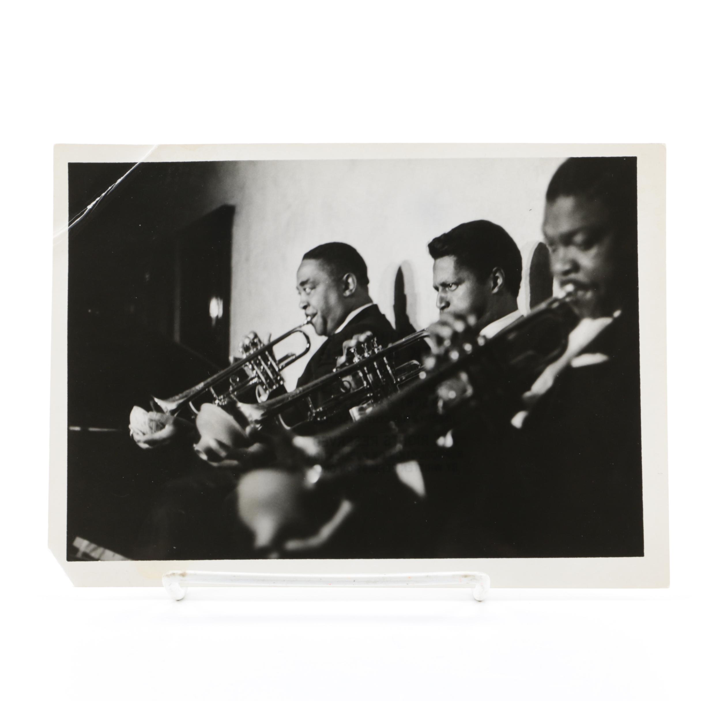 Photograph of Louis Armstrong and Trumpeters, Taken and Signed by Jack Bradley