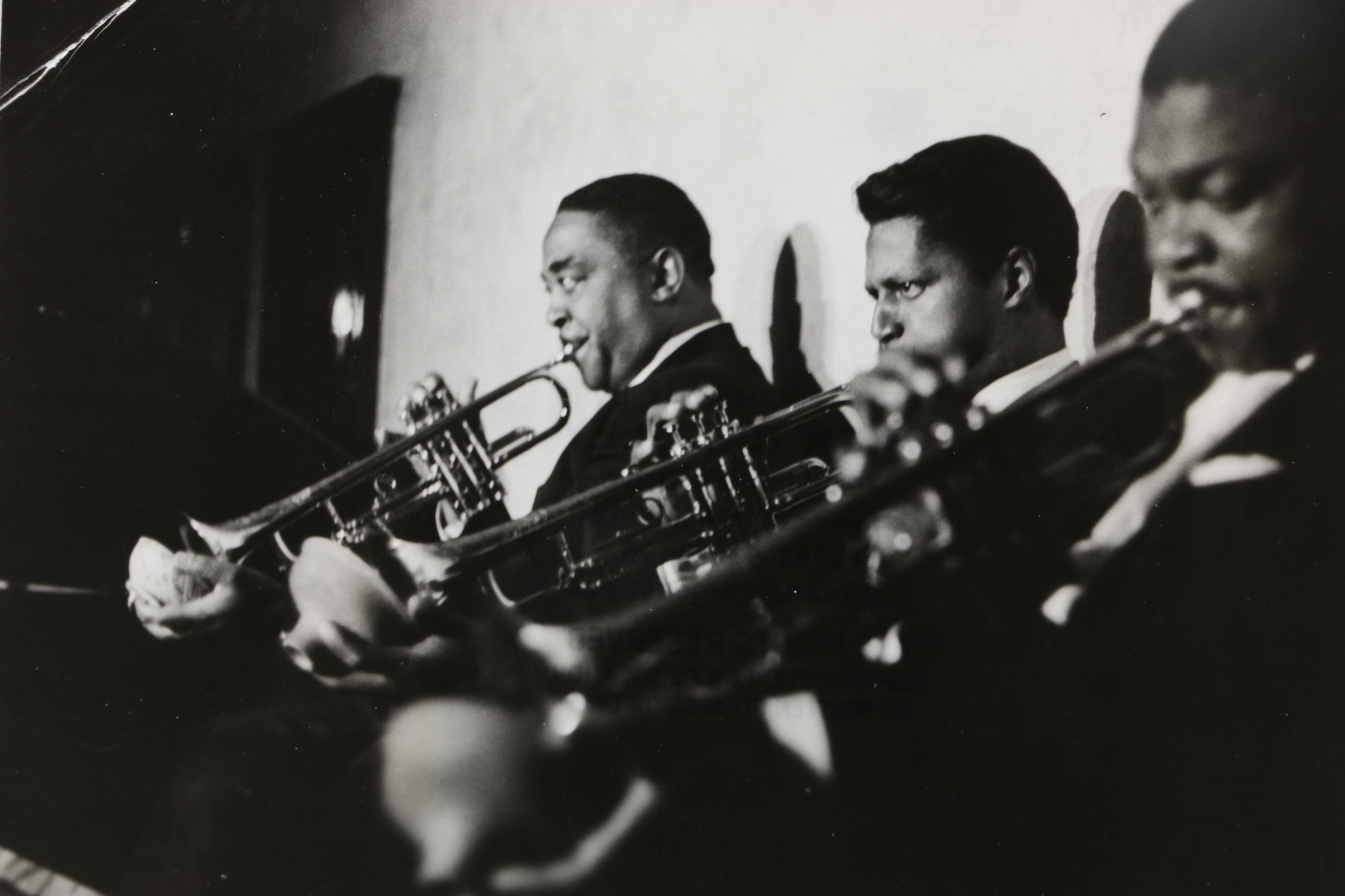 Photograph of Louis Armstrong and Trumpeters, Taken and Signed by Jack Bradley