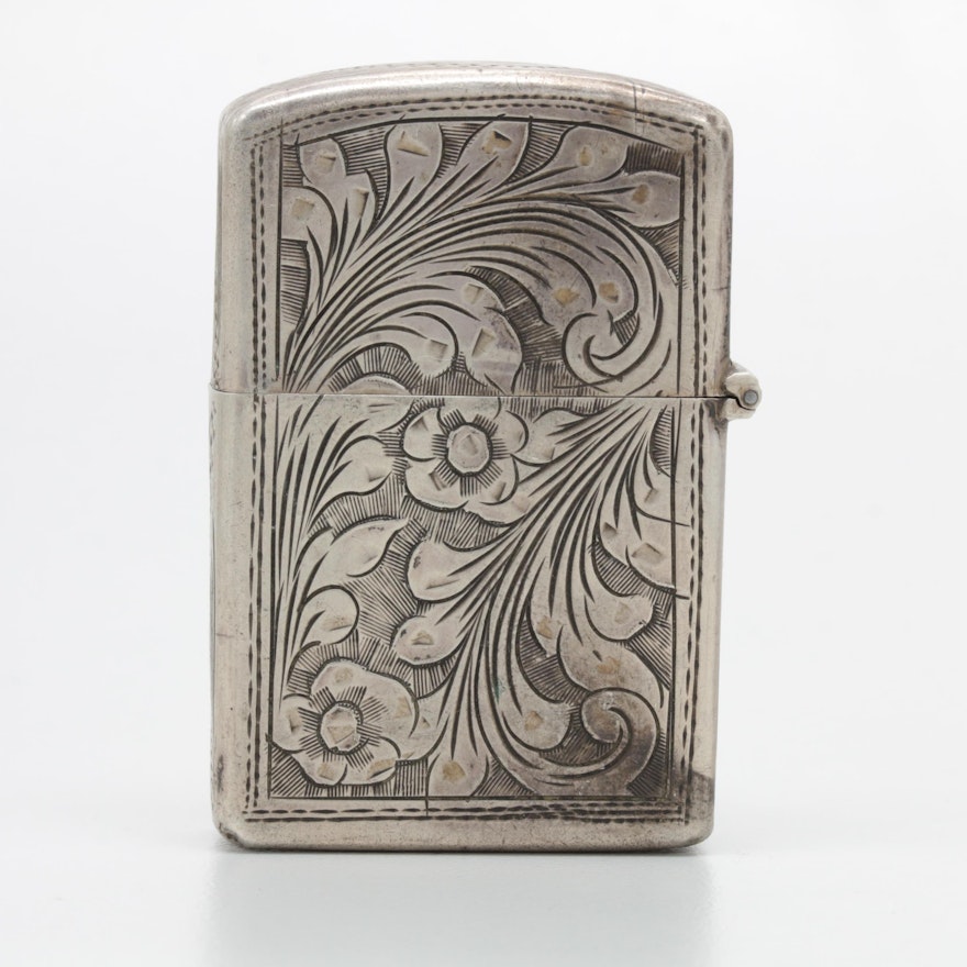 800 Silver Engraved Floral Motif Lighter