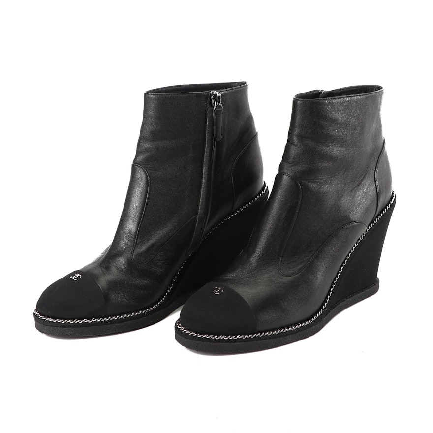 Women's Chanel Black Leather Wedge Ankle Booties