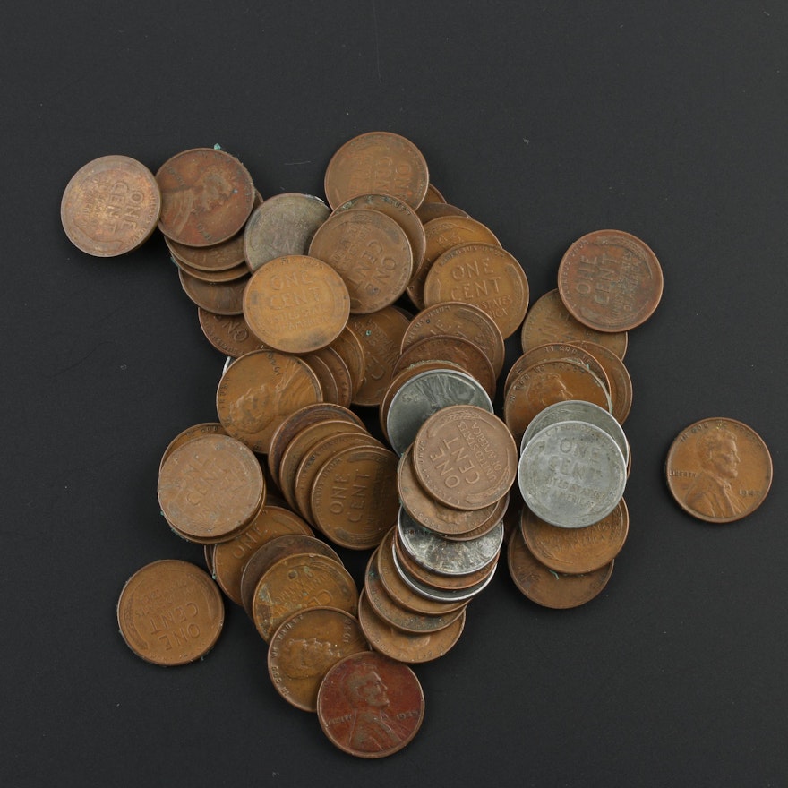 Group of Sixty-Three Lincoln Wheat Cents