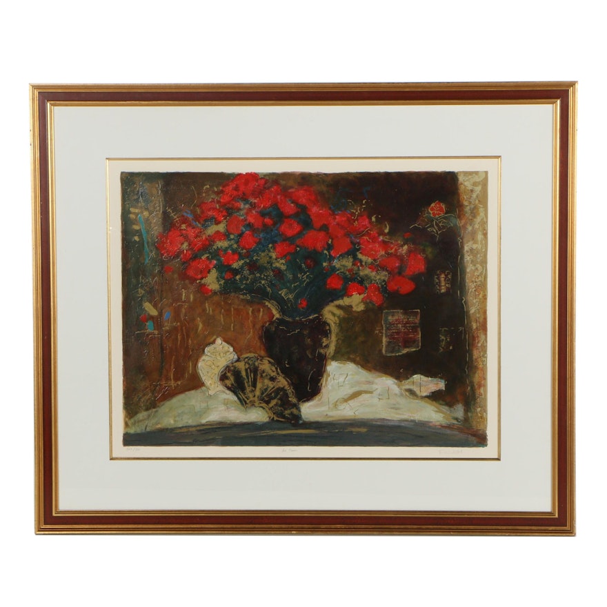 Roy Fairchild-Woodard Embellished Serigraph "Red Flowers"