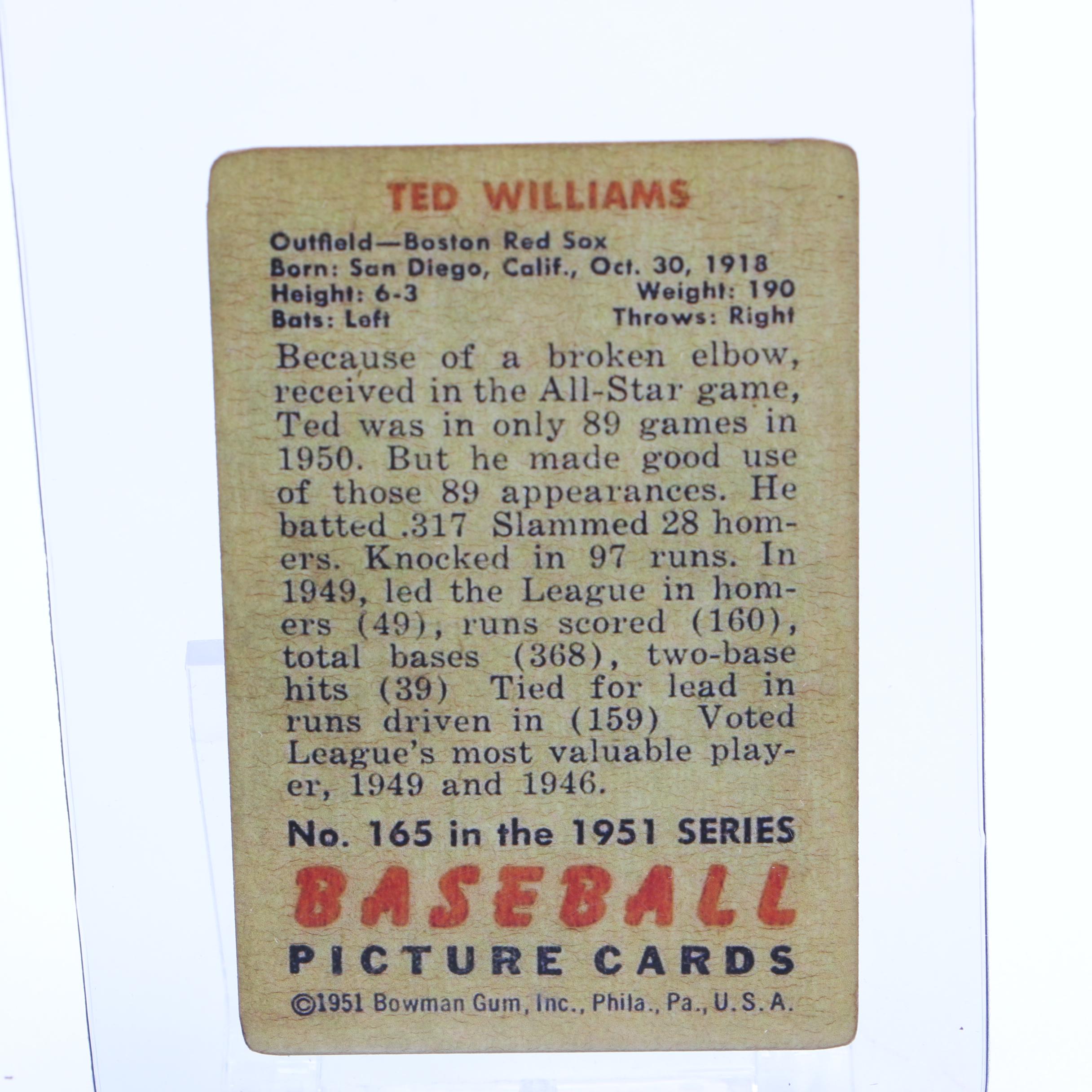 1951 Ted Williams Bowman Baseball Card