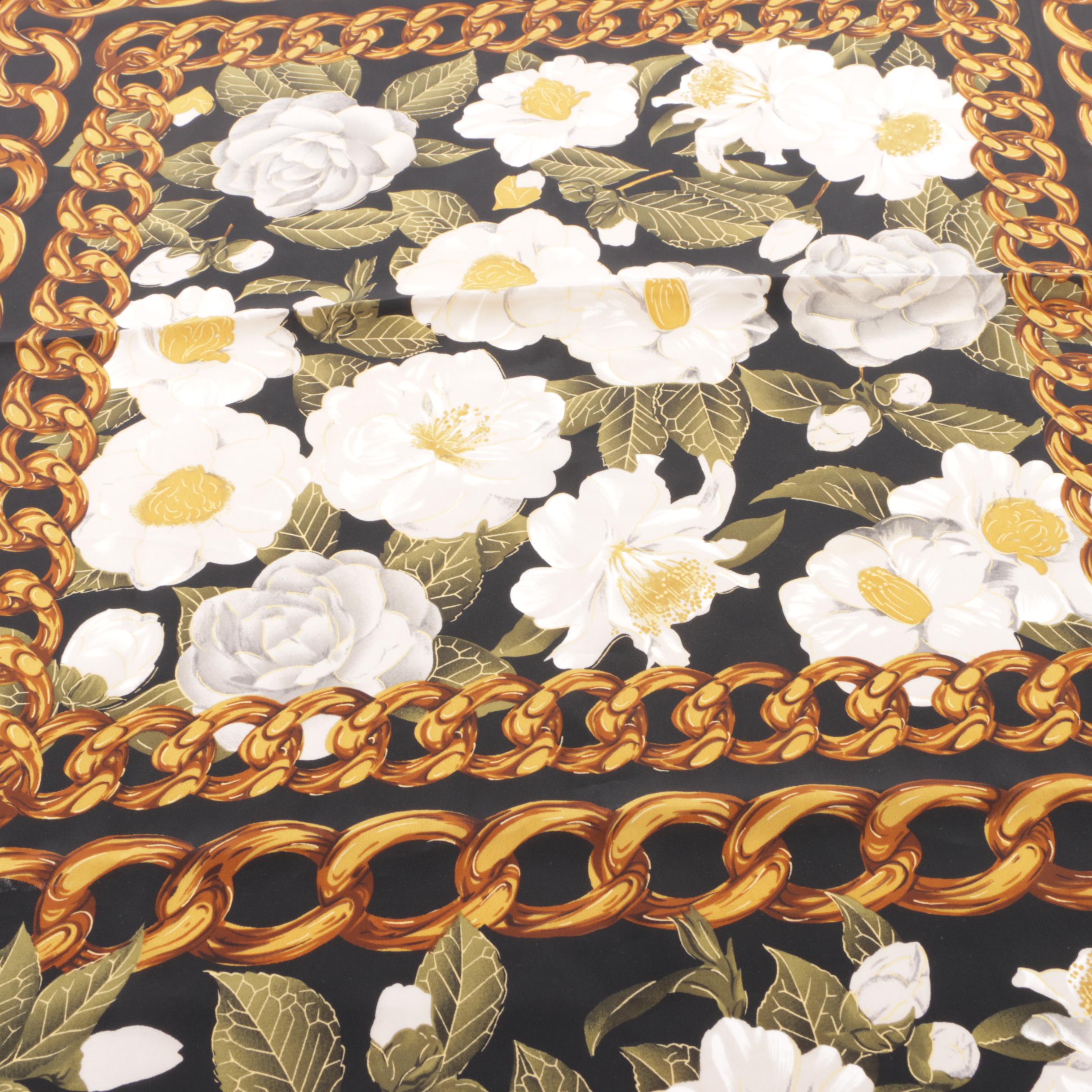 Vintage Chanel Camellia Print Silk Scarf