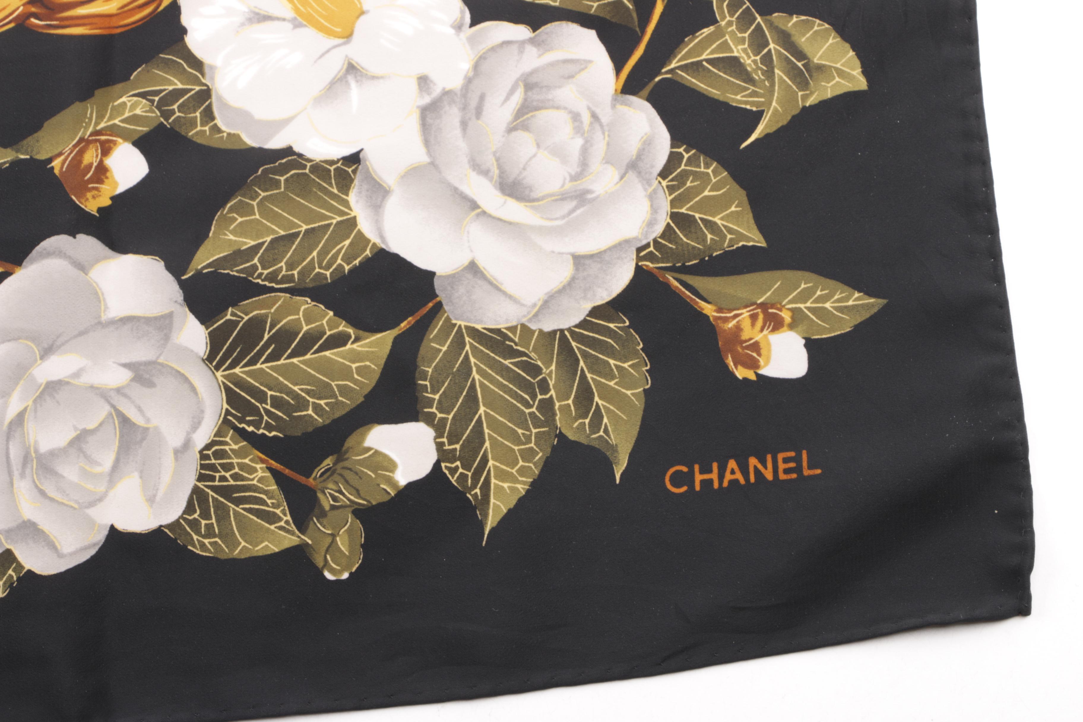 Vintage Chanel Camellia Print Silk Scarf