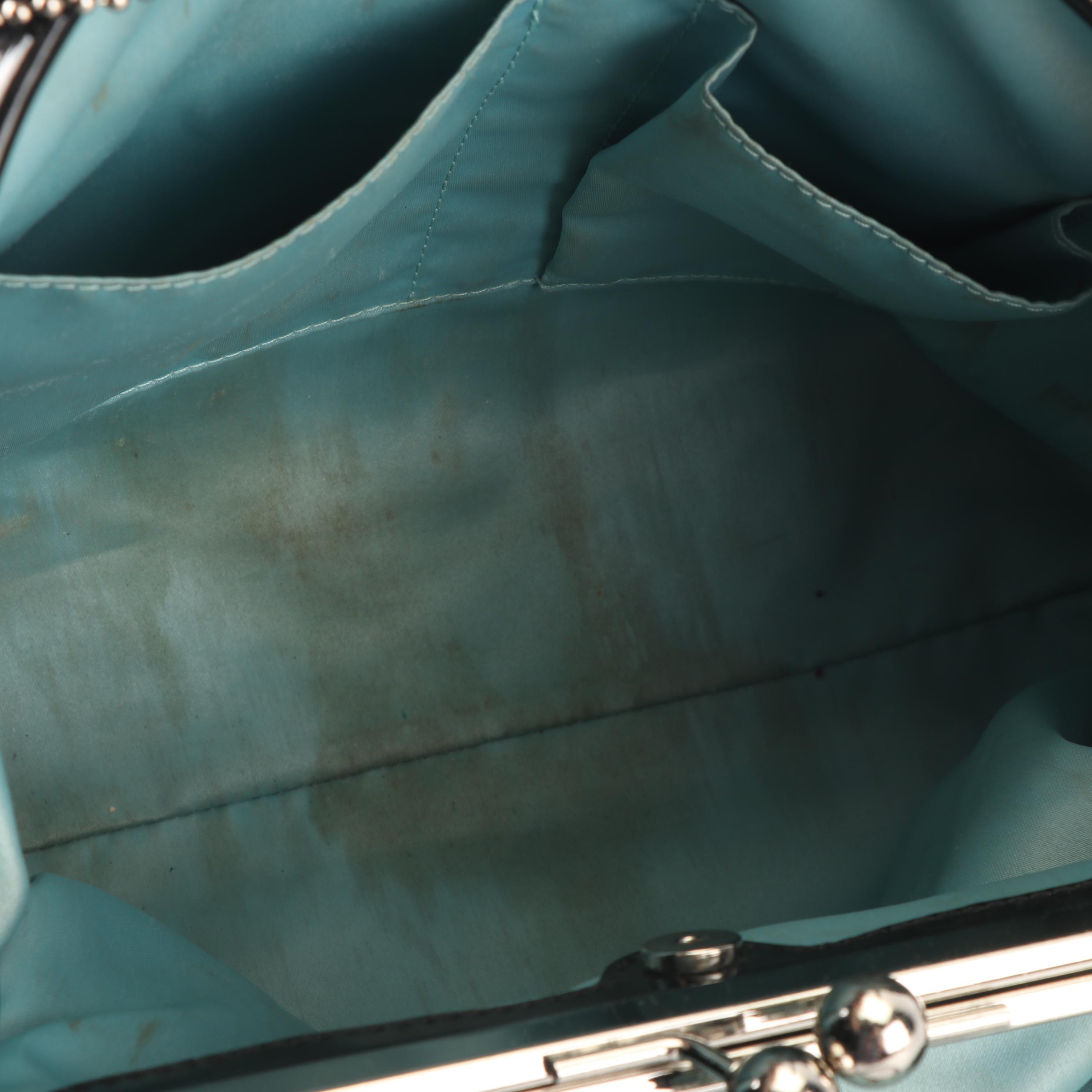 Coach Signature Stripe Kisslock Canvas and Patent Leather Carryall