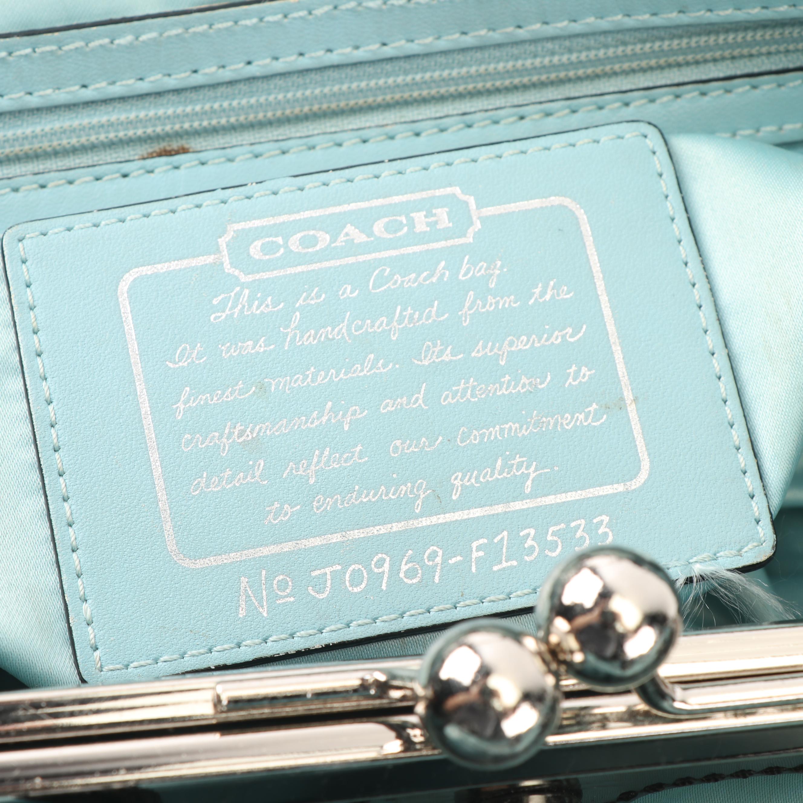 Coach Signature Stripe Kisslock Canvas and Patent Leather Carryall