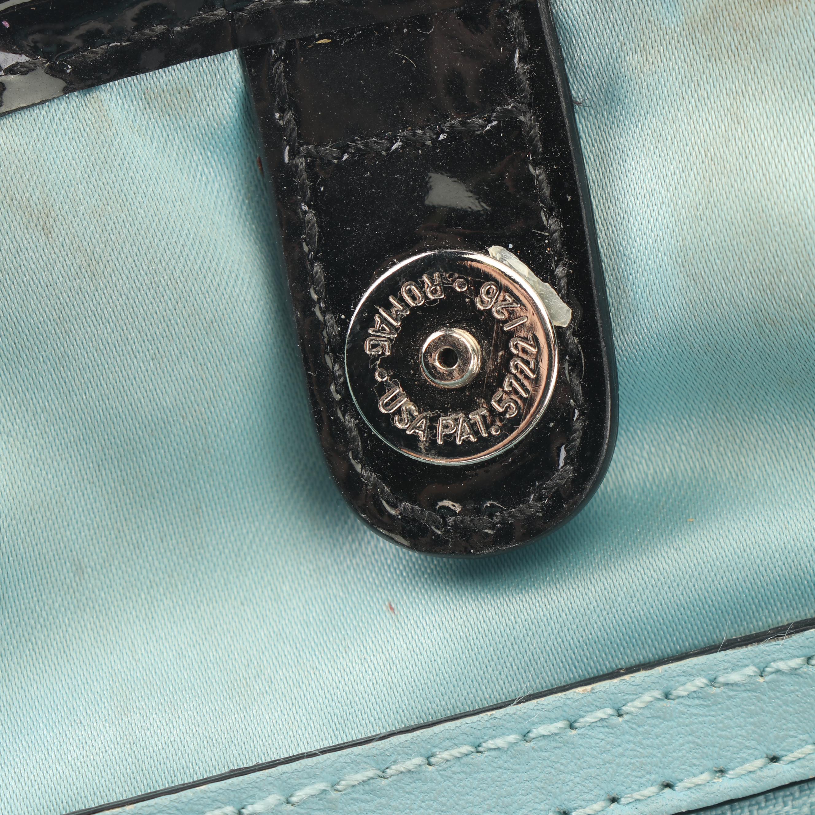 Coach Signature Stripe Kisslock Canvas and Patent Leather Carryall