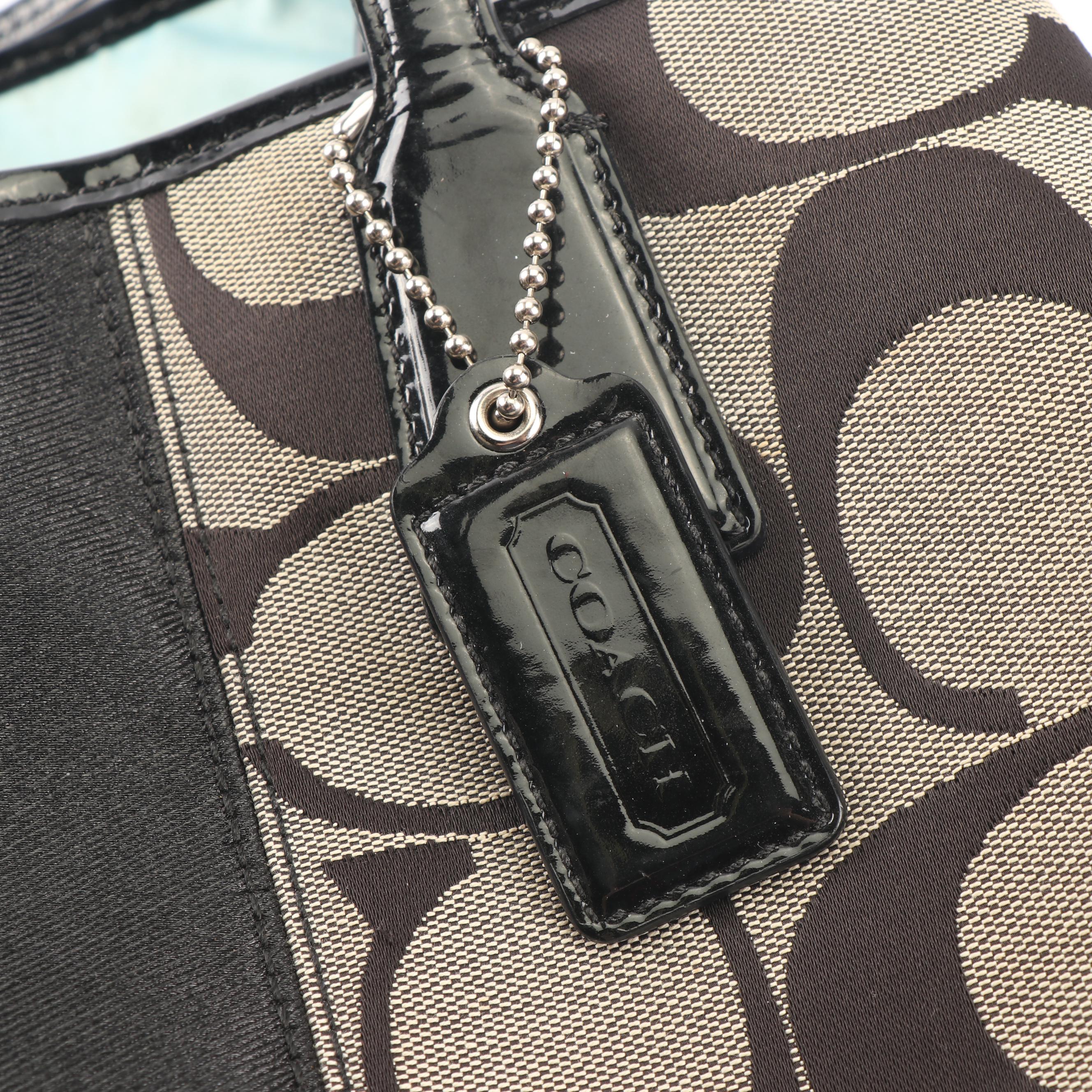 Coach Signature Stripe Kisslock Canvas and Patent Leather Carryall