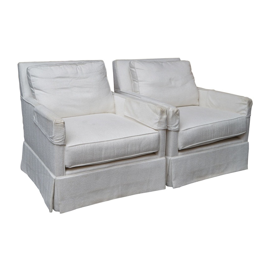 White Upholstered Lounge Chairs by Miles Talbott