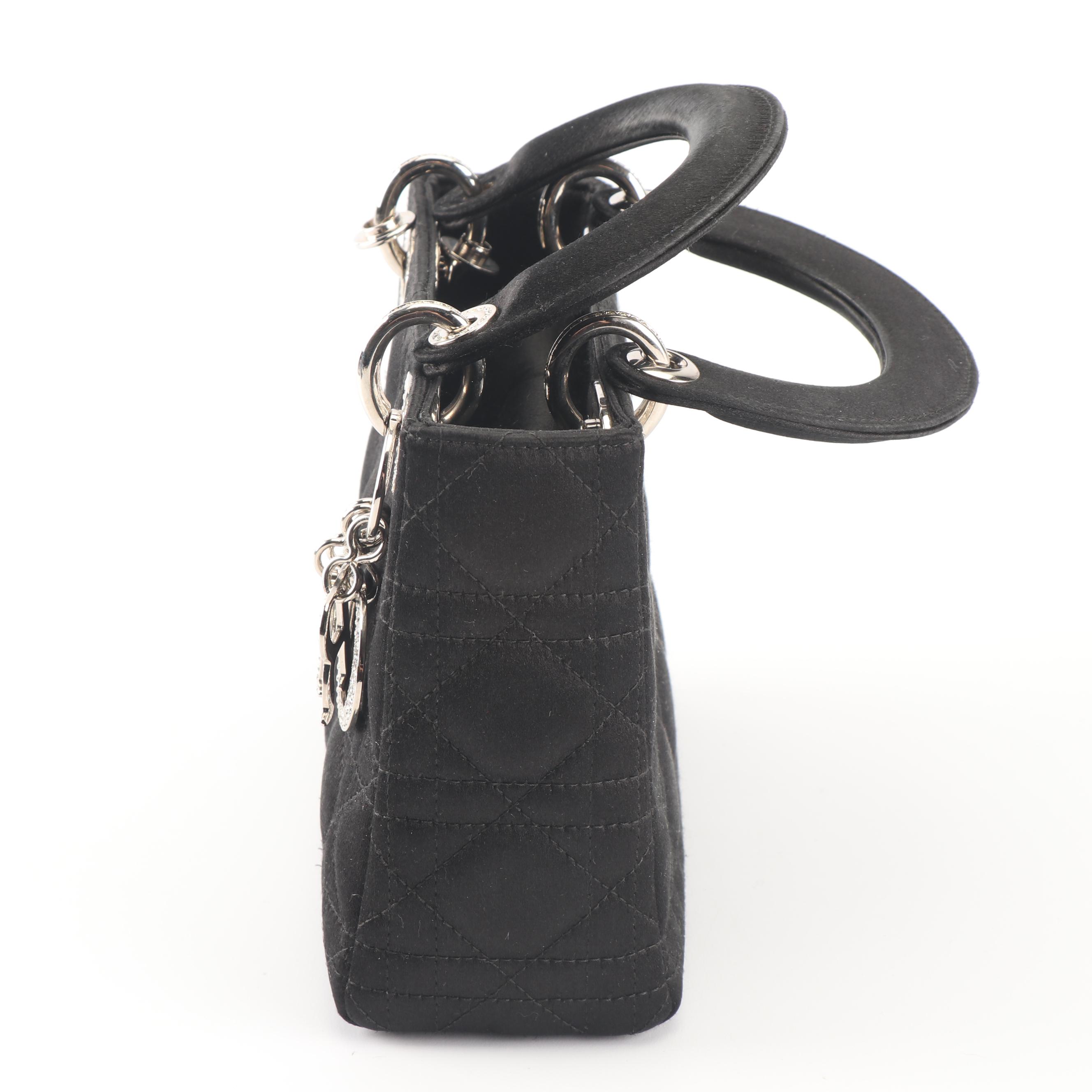 Christian Dior Lady Dior Quilted Black Satin Handbag