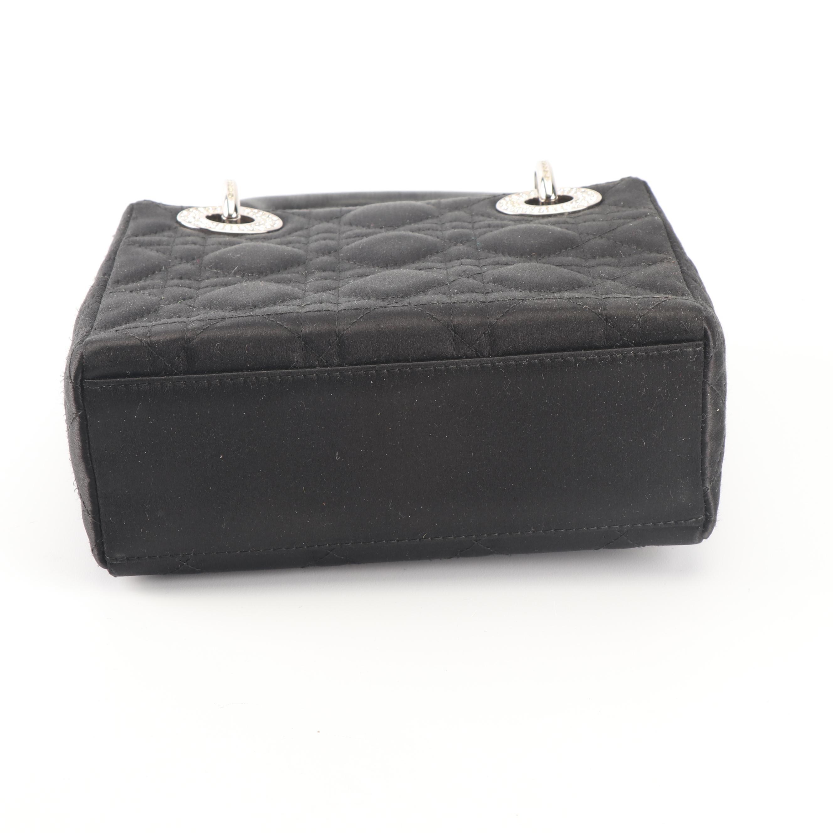 Christian Dior Lady Dior Quilted Black Satin Handbag