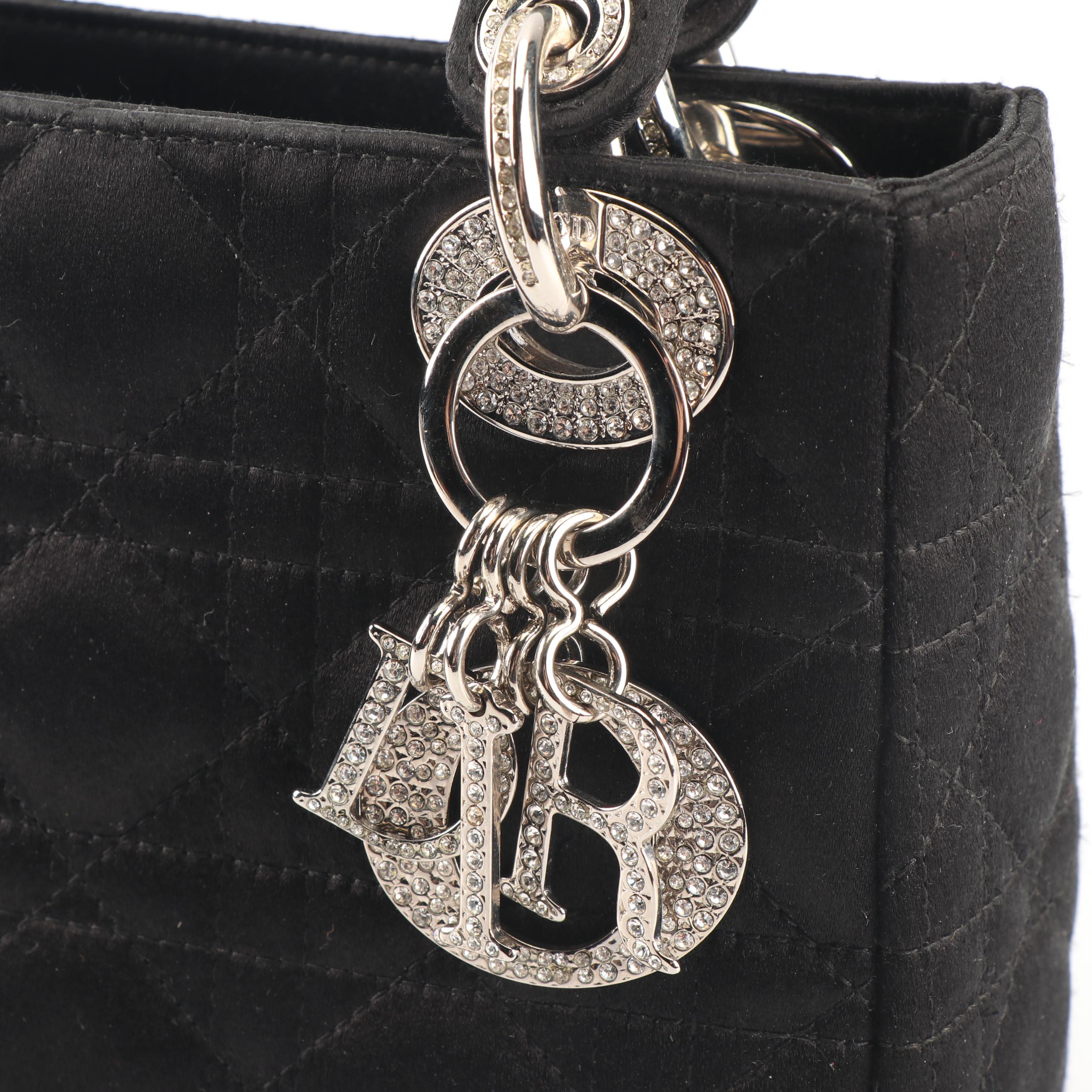 Christian Dior Lady Dior Quilted Black Satin Handbag