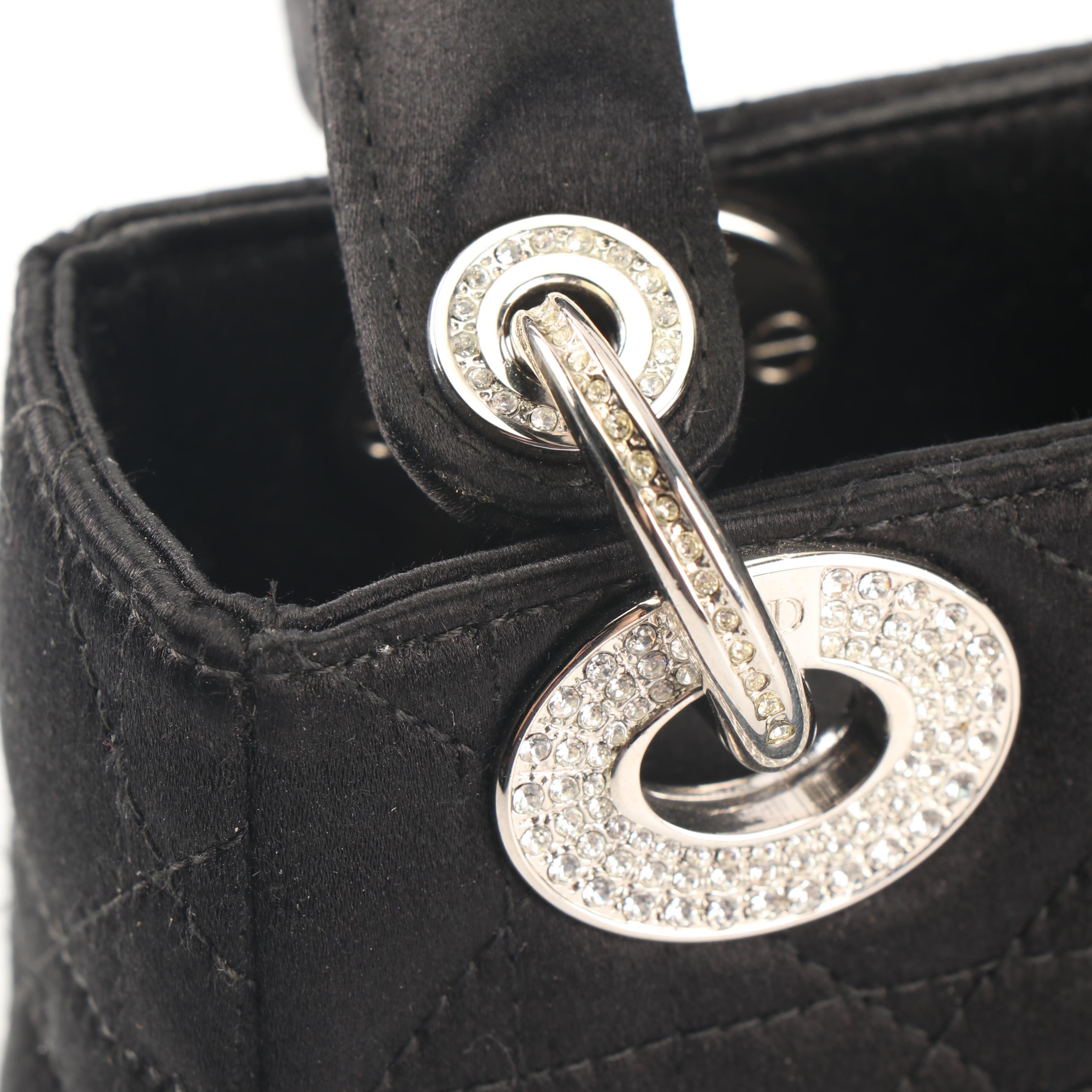 Christian Dior Lady Dior Quilted Black Satin Handbag