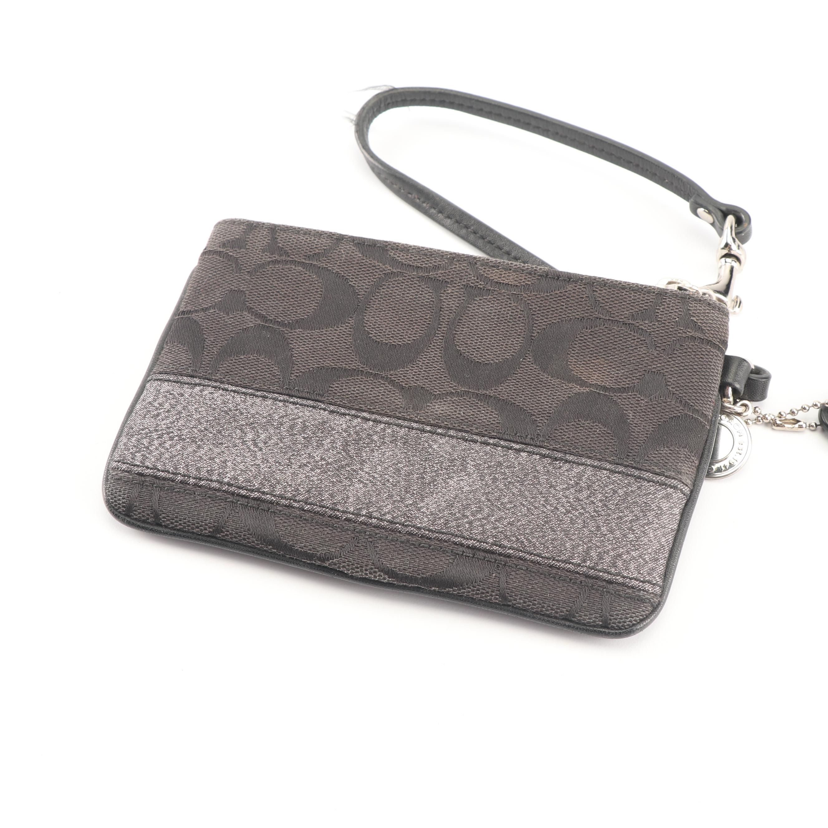 Coach Signature Stripe Canvas and Leather Wristlet