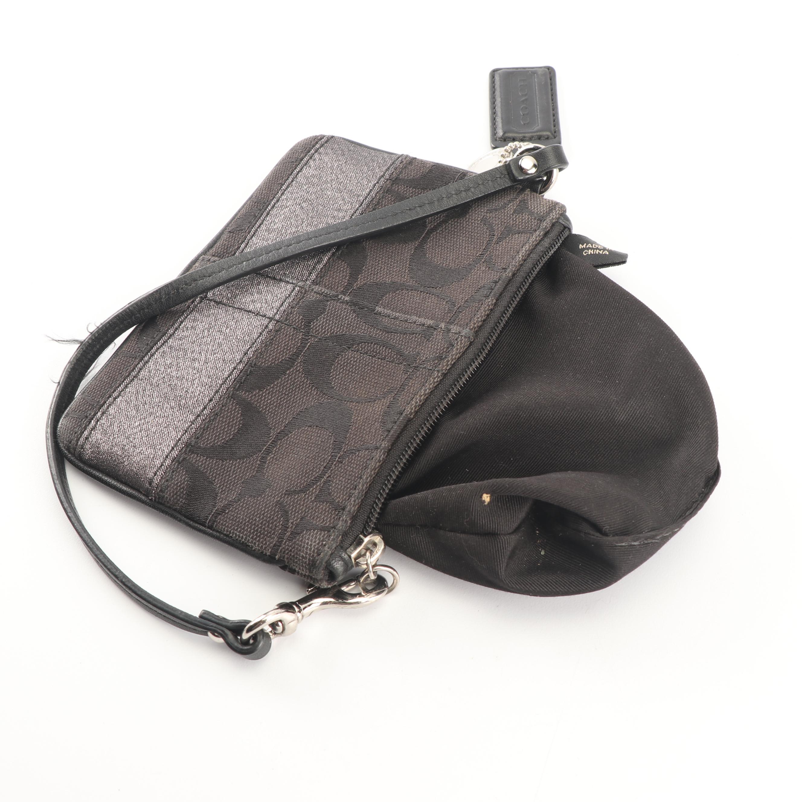 Coach Signature Stripe Canvas and Leather Wristlet