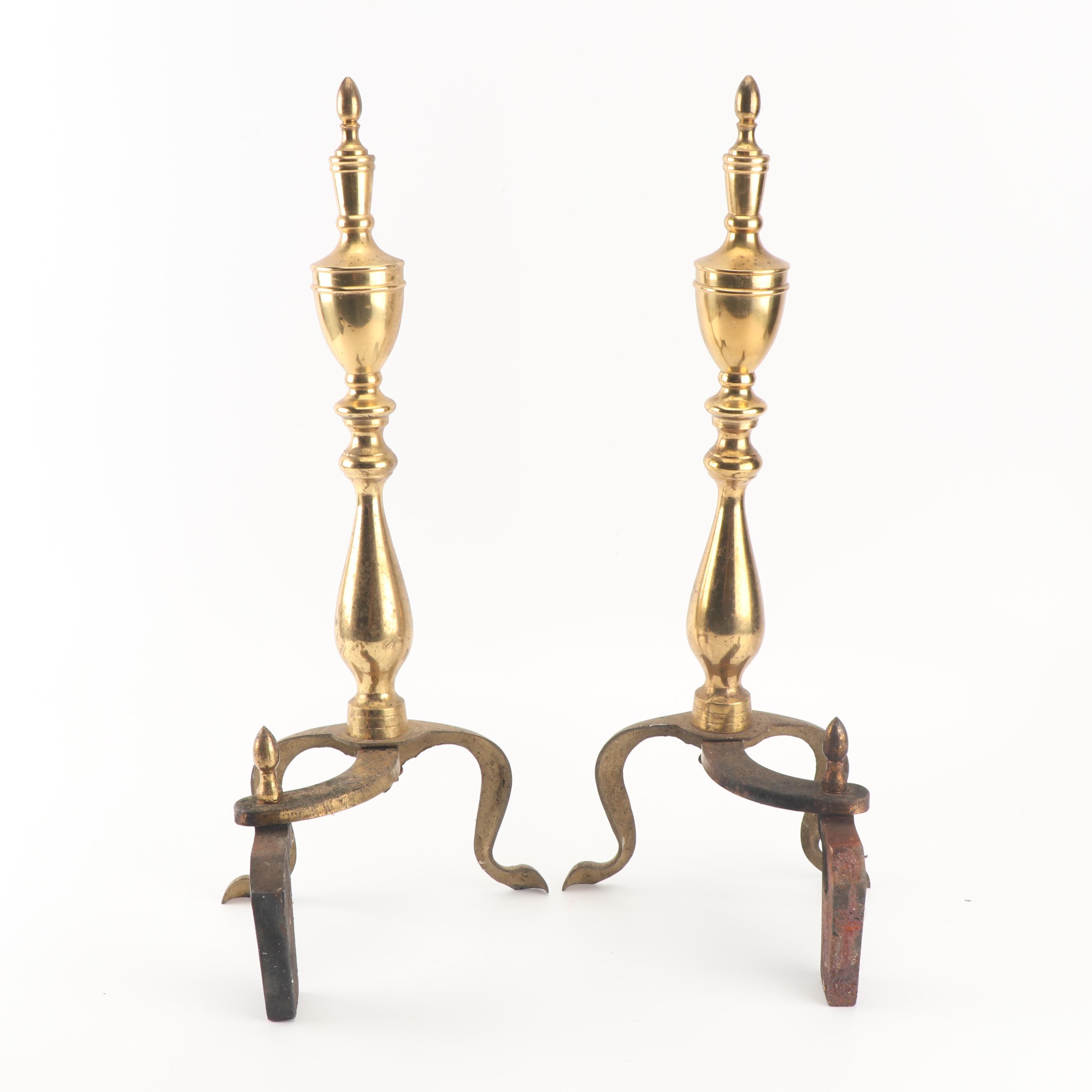 Federal Style Brass Andirons