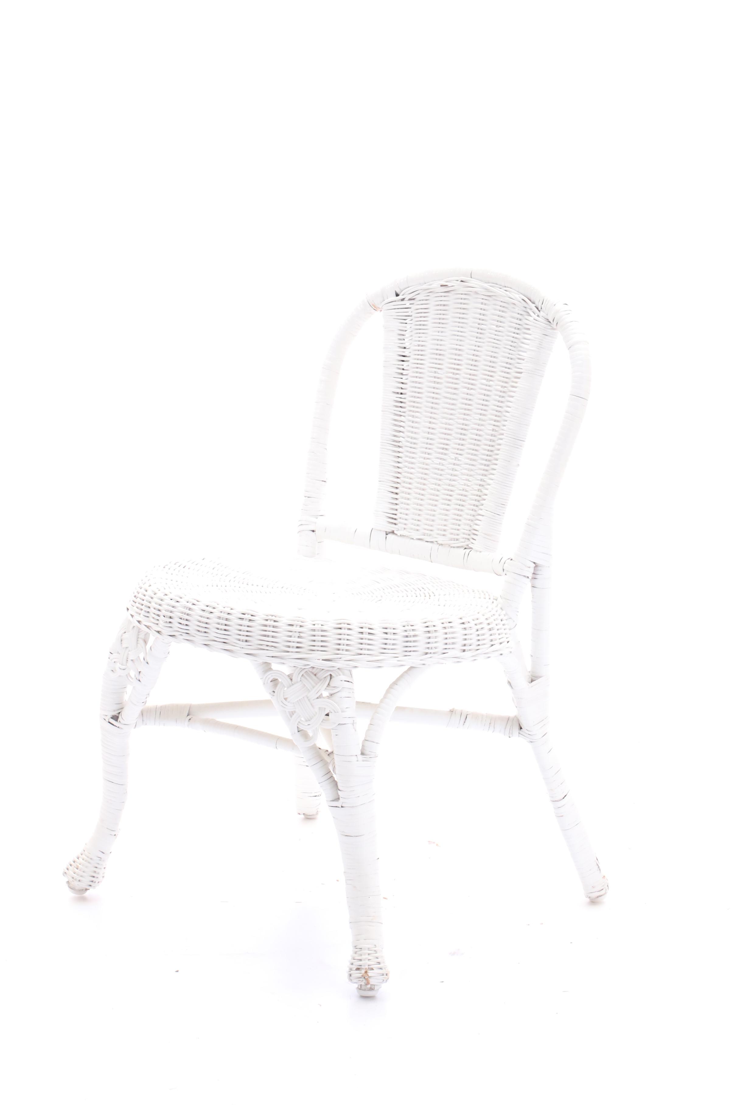 Wicker Vanity Set with Chair in White
