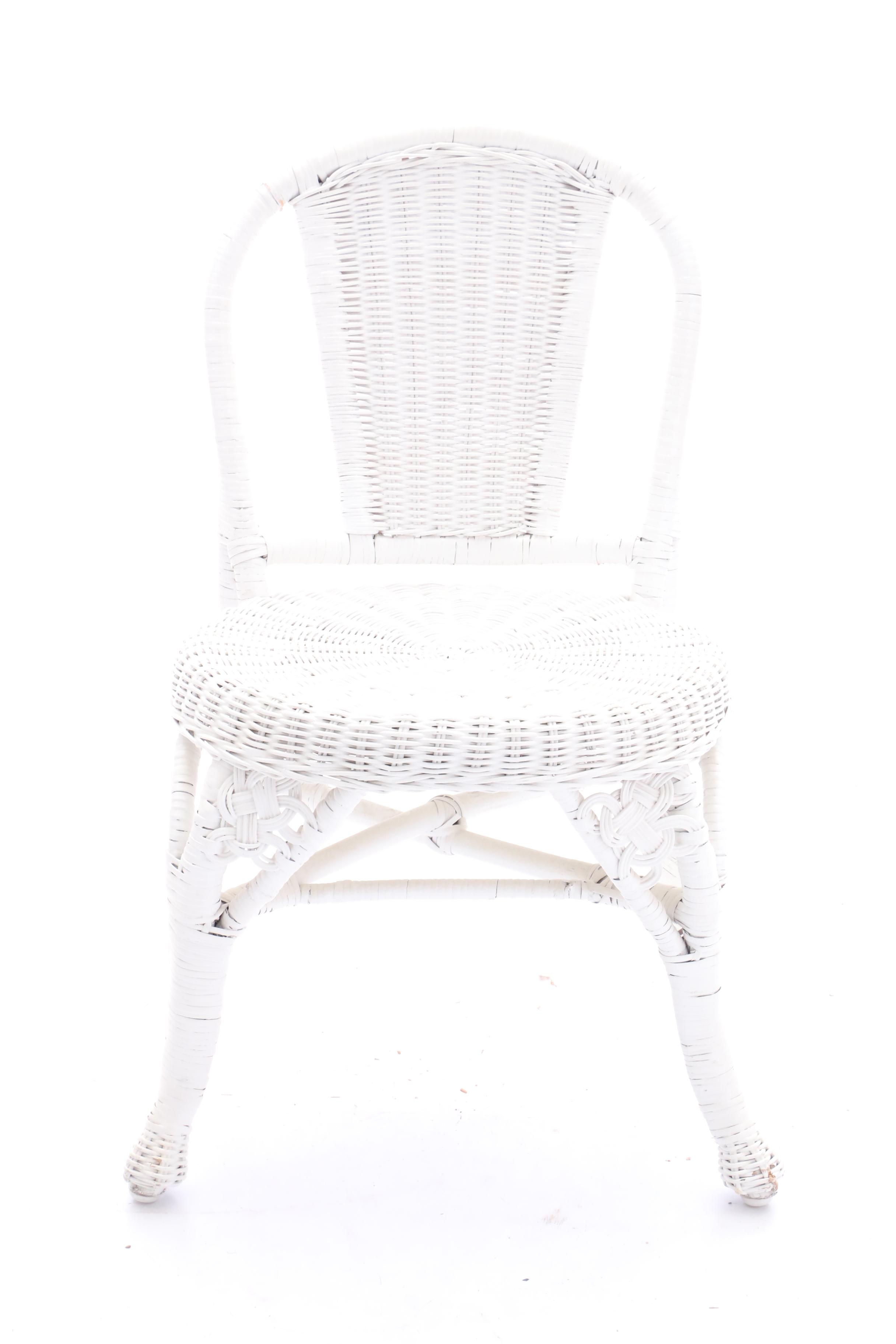 Wicker Vanity Set with Chair in White
