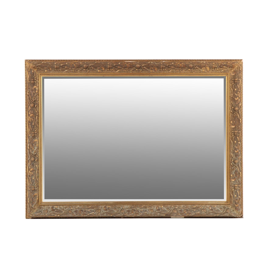 Floral and Foliate Gesso and Wood Framed Wall Mirror