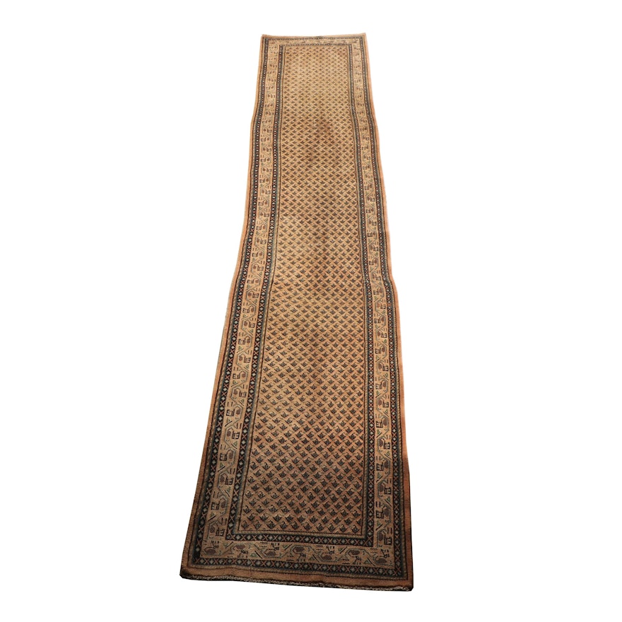 Hand-Knotted Persian Mir-a-Boteh Wool Carpet Runner