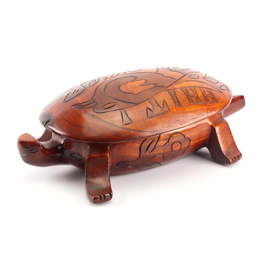 Hand Carved Wooden Turtle Box