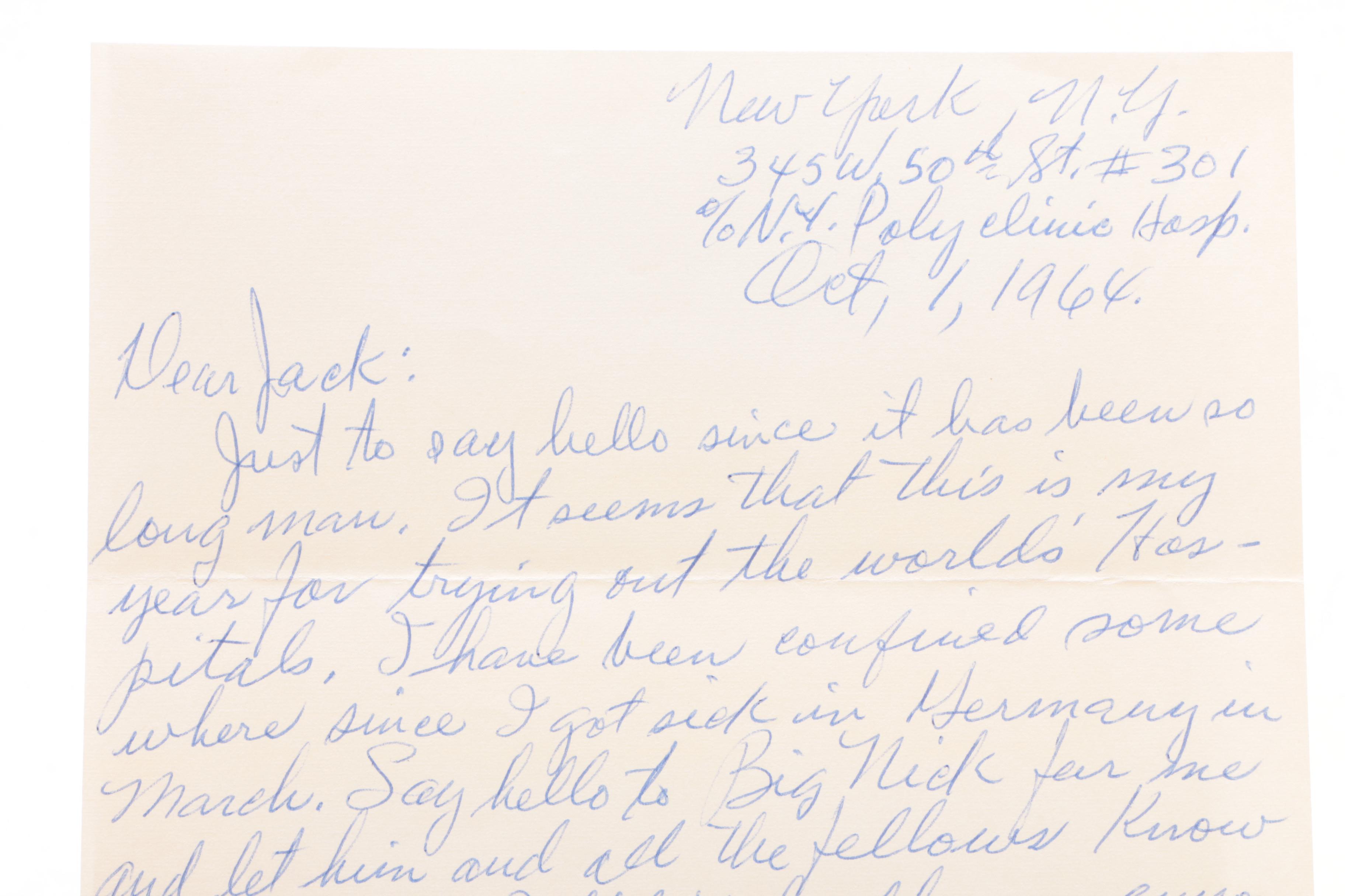 1964 Signed Handwritten Letter from Ernie Shepard to Jack Bradley
