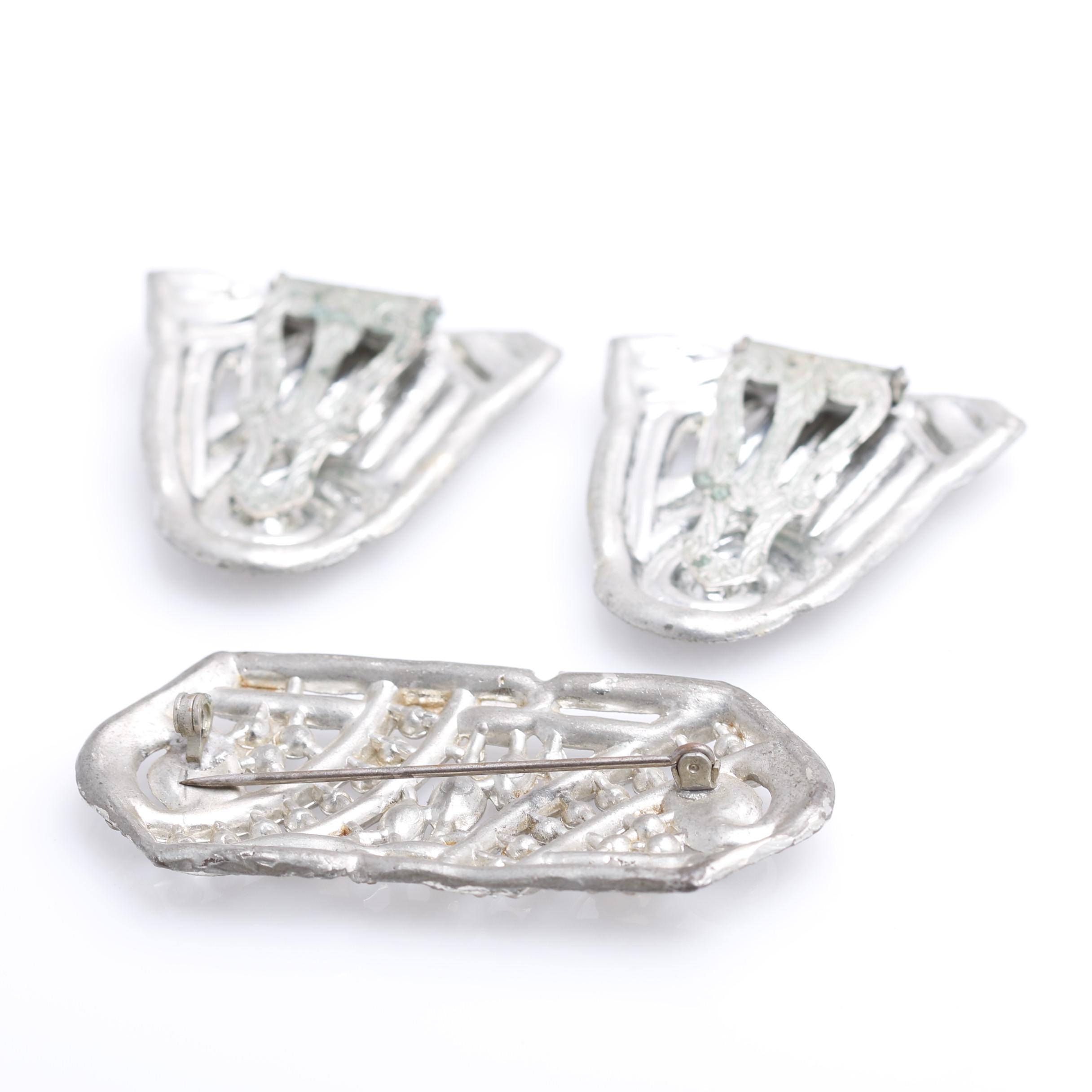 Vintage Rhinestone Shoe Clips, Bracelet, and Brooch