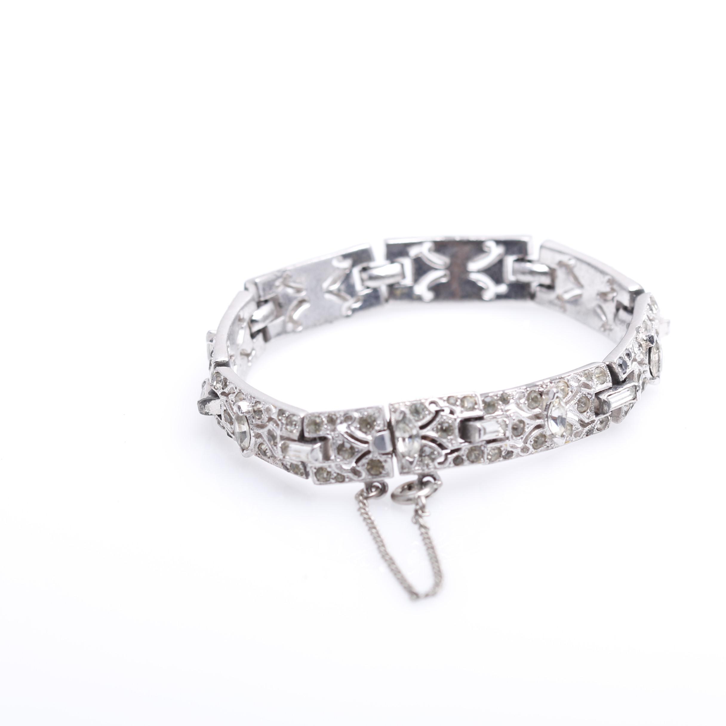 Vintage Rhinestone Shoe Clips, Bracelet, and Brooch