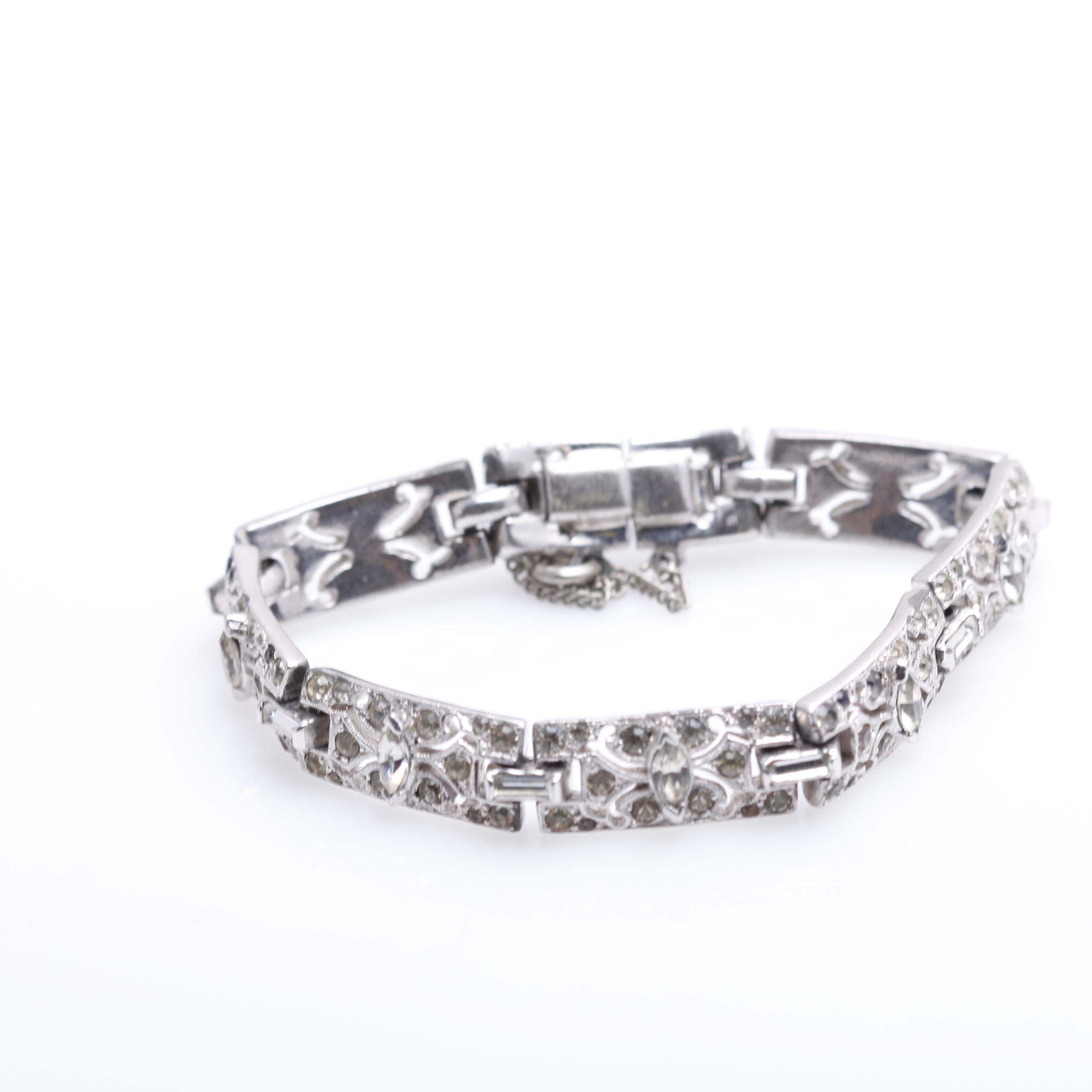 Vintage Rhinestone Shoe Clips, Bracelet, and Brooch