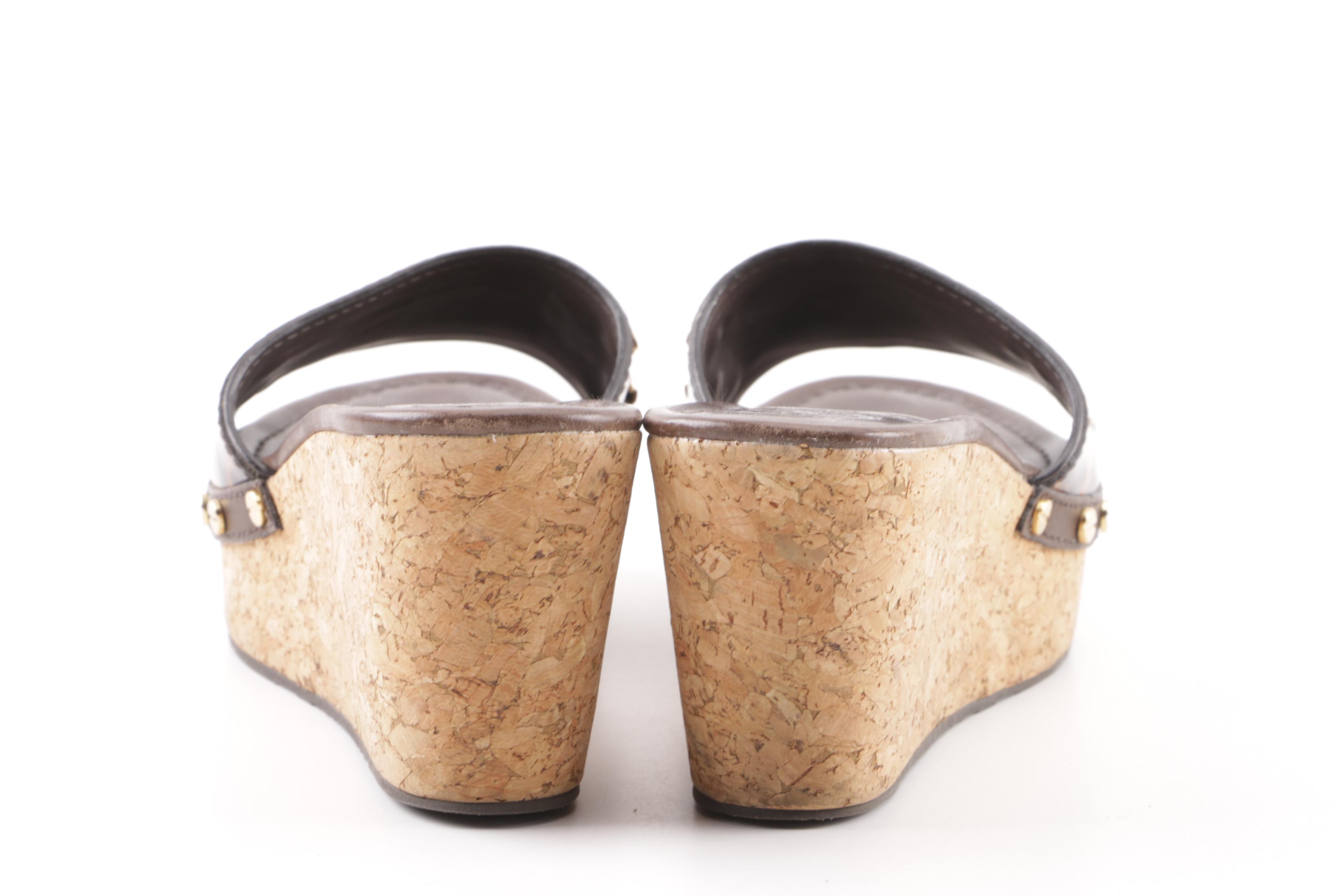 Tory Burch Animal Print Patent Leather Slide Wedges