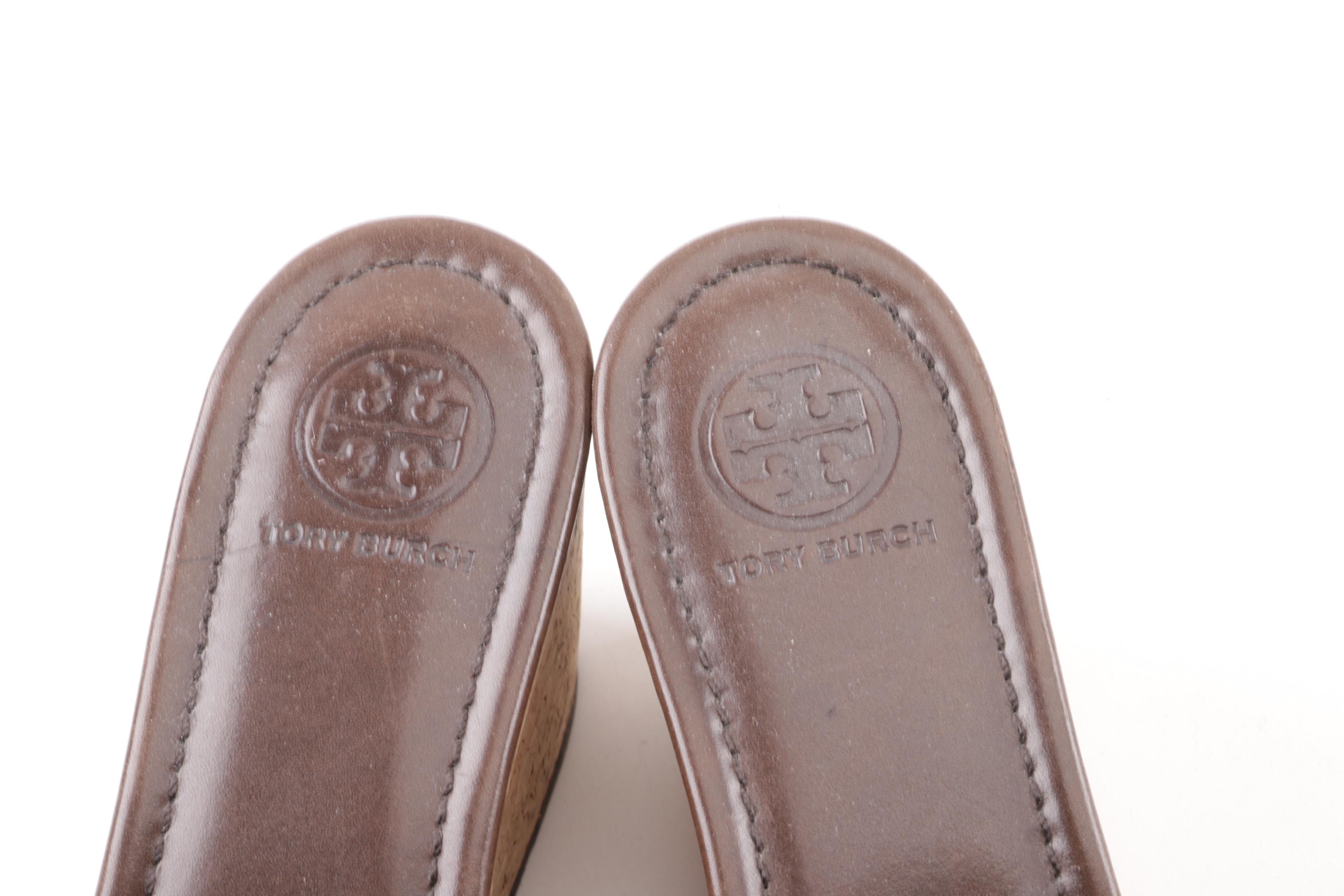 Tory Burch Animal Print Patent Leather Slide Wedges