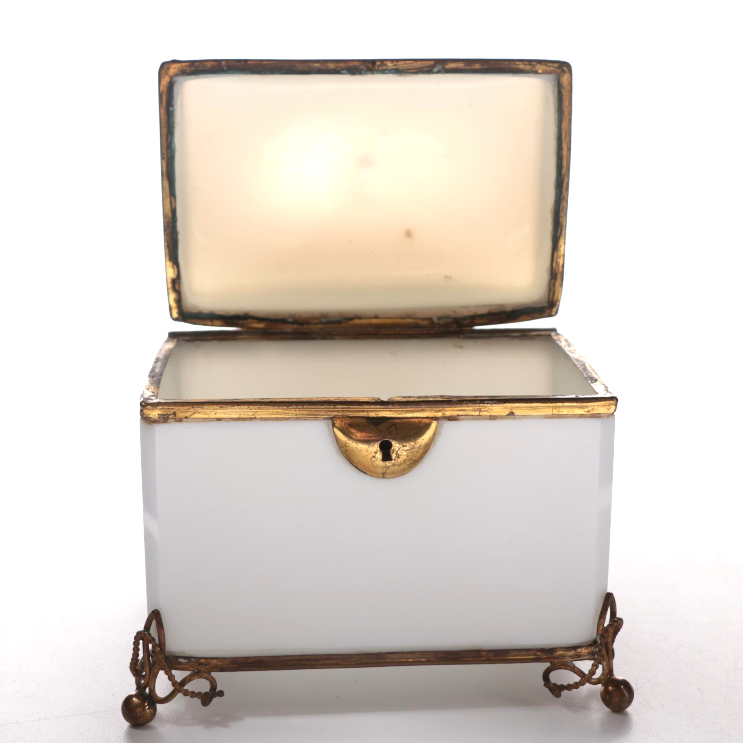 French Opaline Glass Casket Box, Late 19th Century