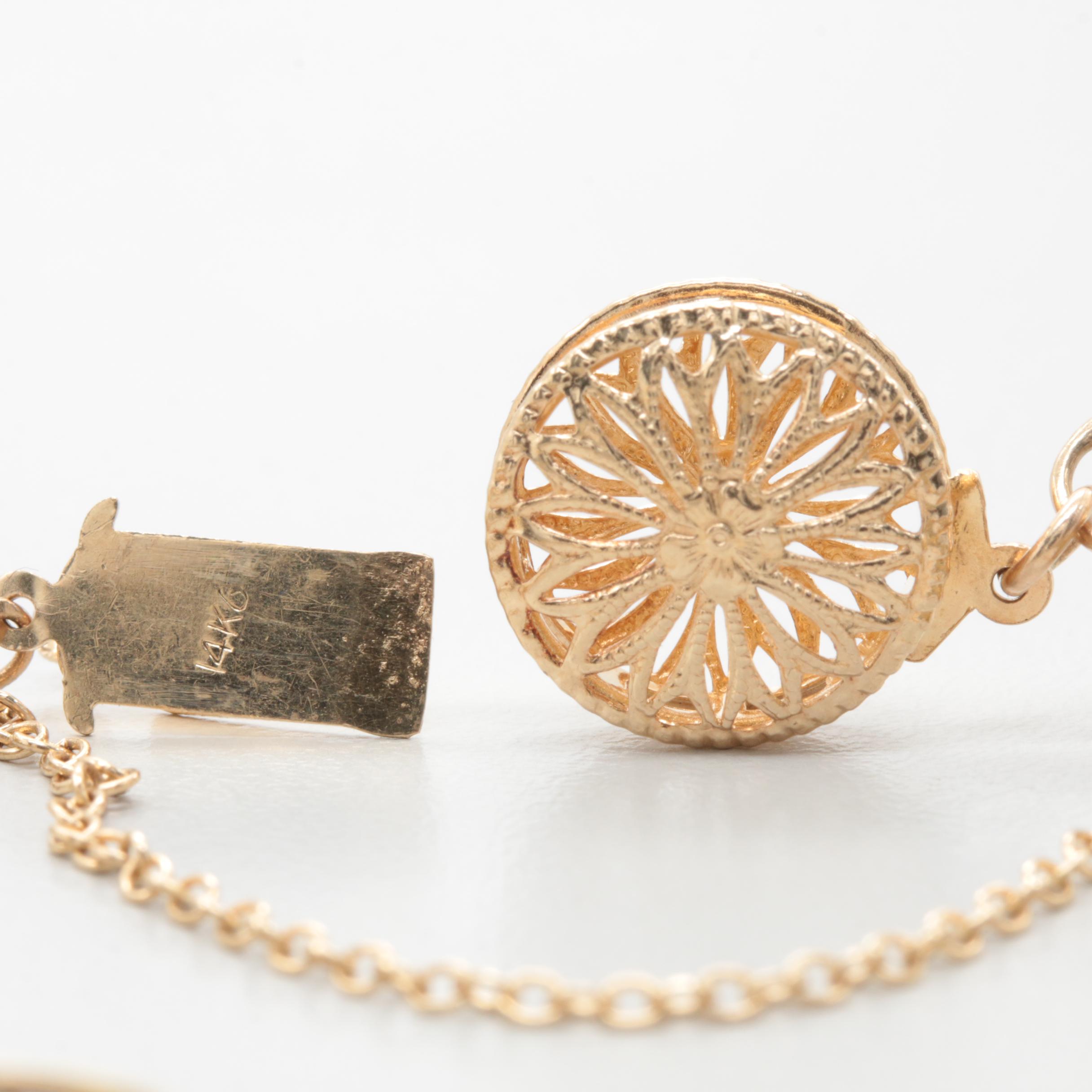 14K Yellow Gold and Sterling Silver Quartz, Diamond, and Tourmaline Bracelet